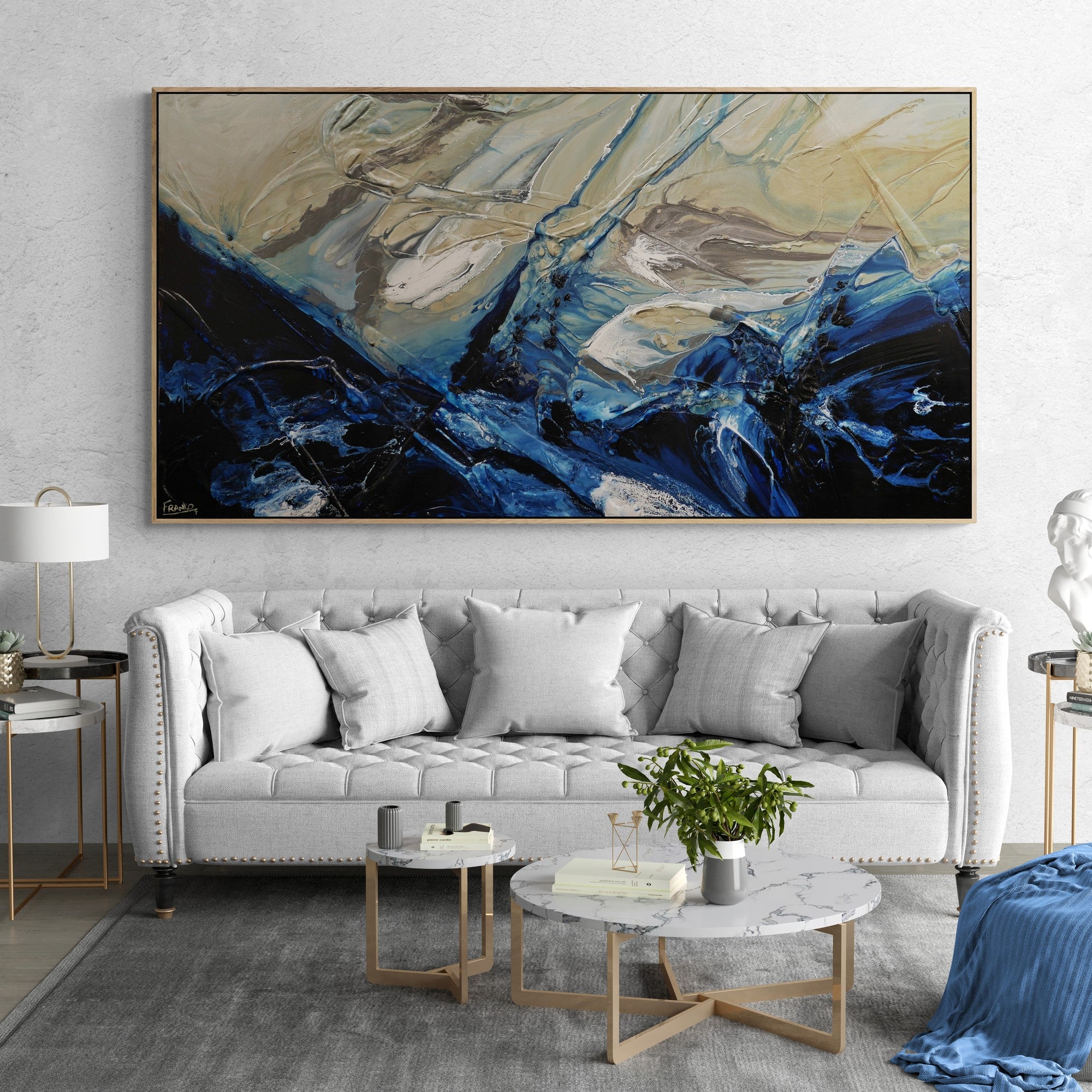 Stay and Wander 190cm x 100cm Grey Blue White Textured Abstract Painting (SOLD)