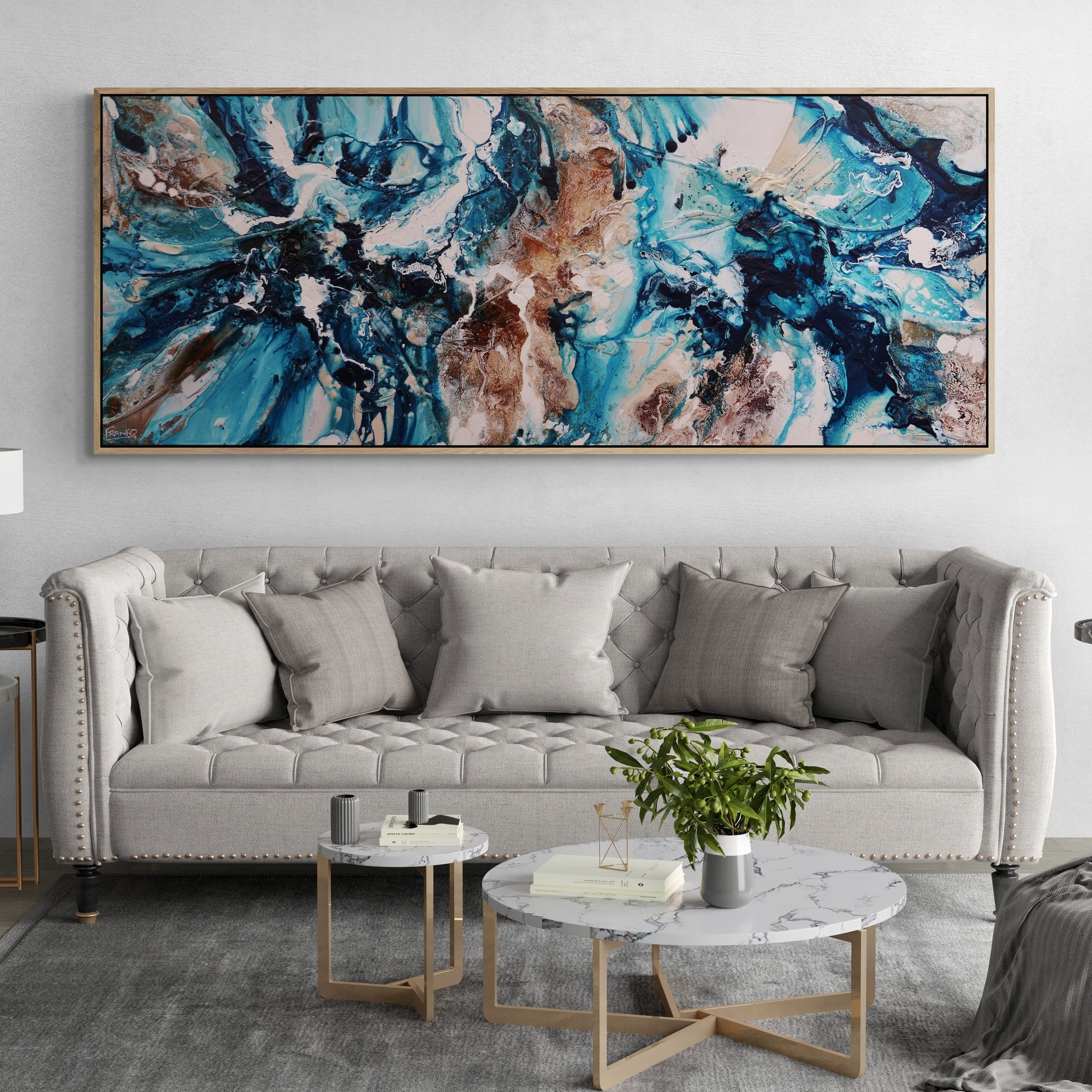 Southern Jam 200cm x 80cm Teal Rust White Textured Abstract Painting (SOLD)-Abstract-Franko-[huge]-[Australian]-[best Selling]-Franklin Art Studio