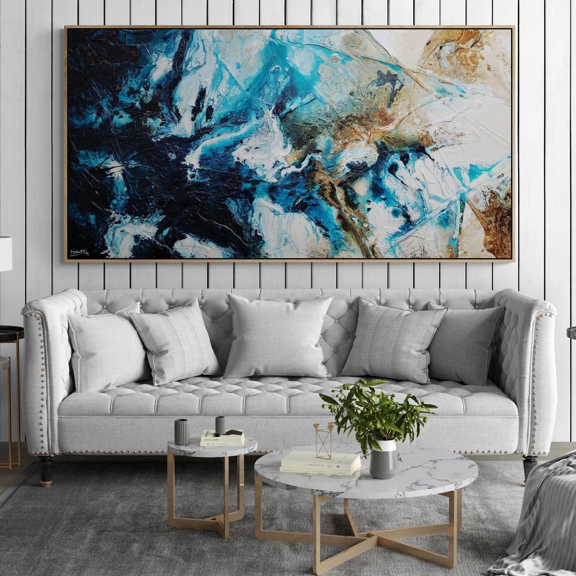 Southern Honey 190cm x 100cm Black Teal White Textured Abstract Painting (SOLD)-Abstract-[Franko Artist]-[Cheryl]-[Wendy]-[Gabriela]-Franklin Art Studio