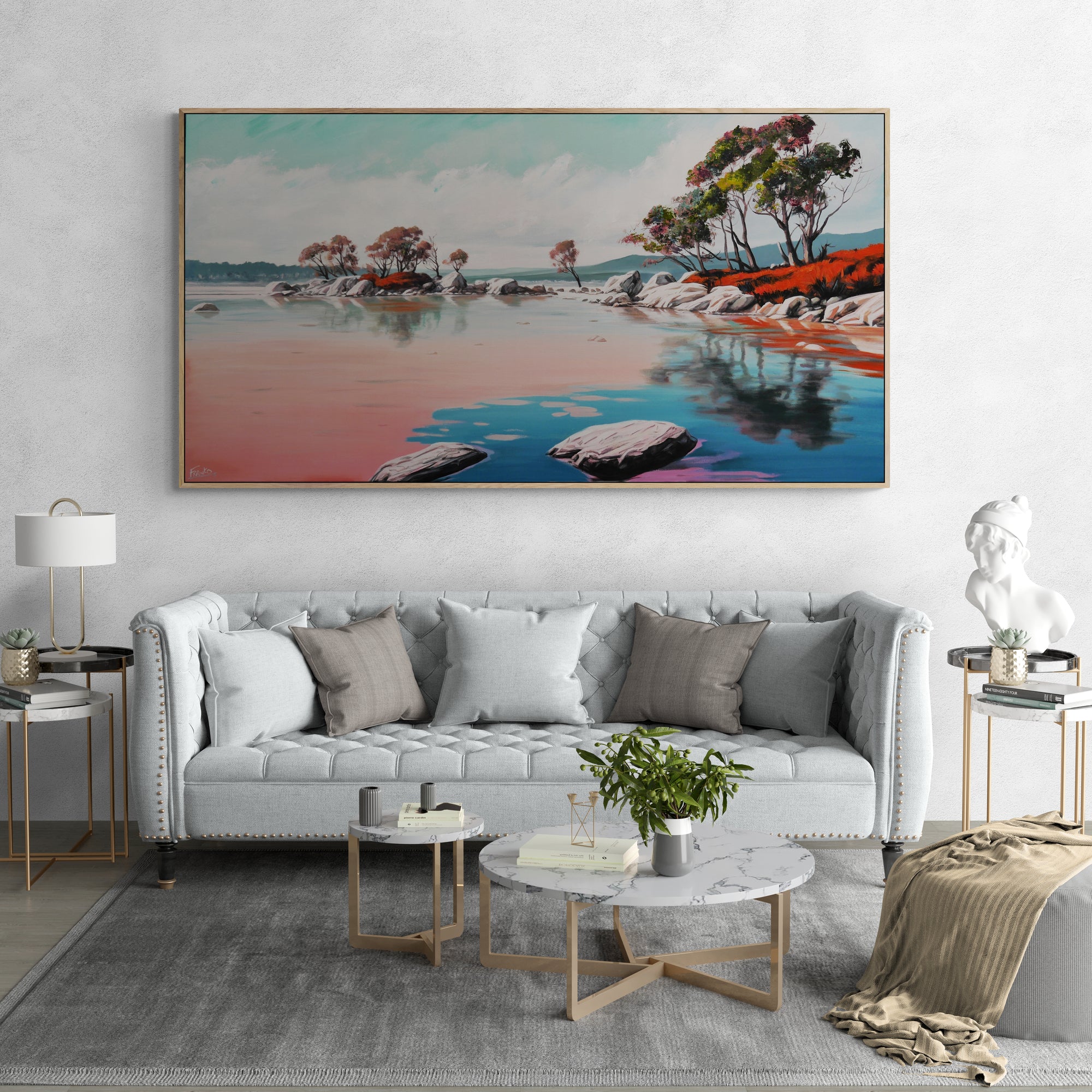 Tranquility Bay 190cm x 100cm Framed Neutral Palate Australian Landscape Abstract Painting (SOLD)