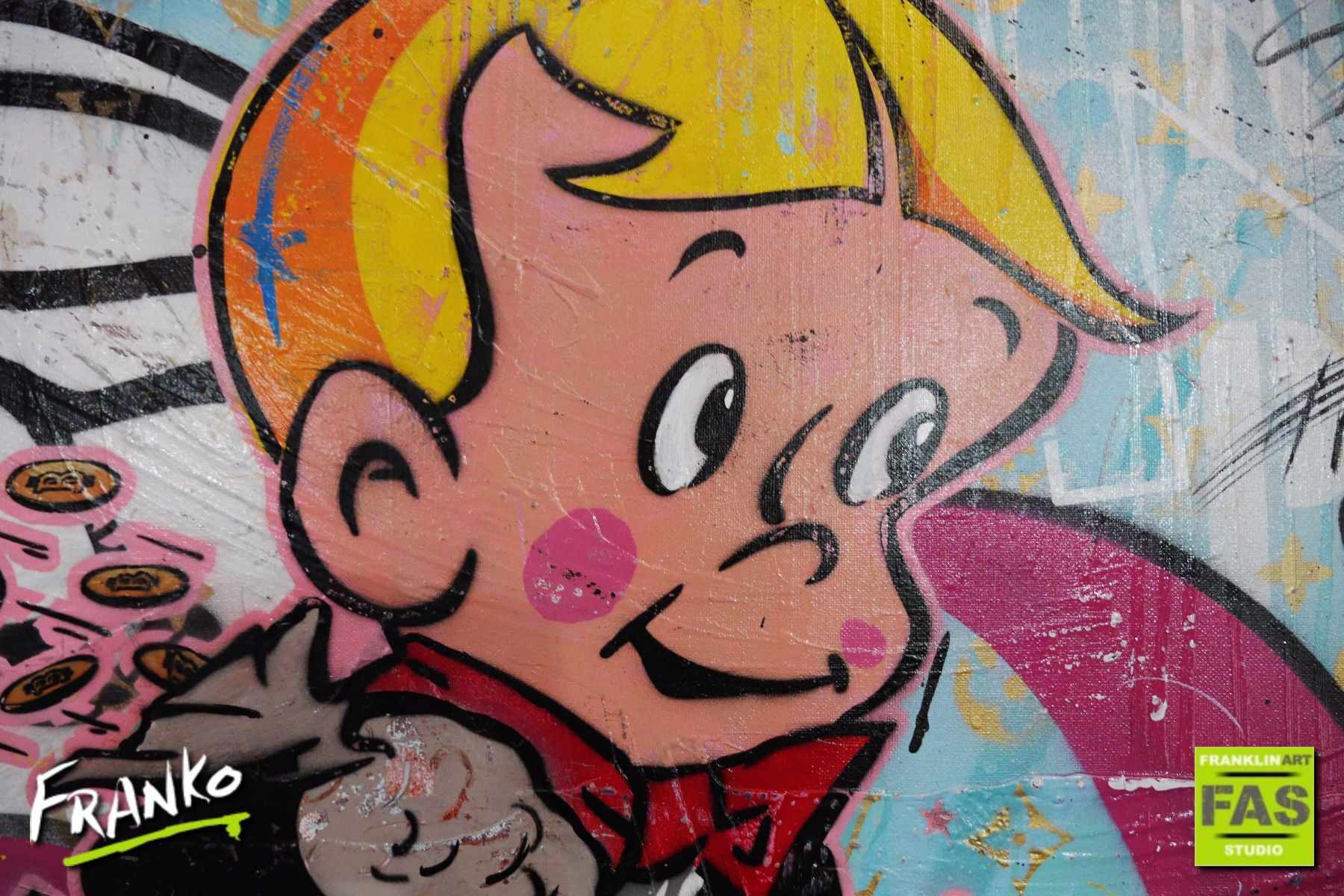 Fast Getaway 160cm x 100cm Richie Rich Bitcoin (SOLD)-bitcoin themed-[Franko]-[Artist]-[Australia]-[Painting]-Franklin Art Studio