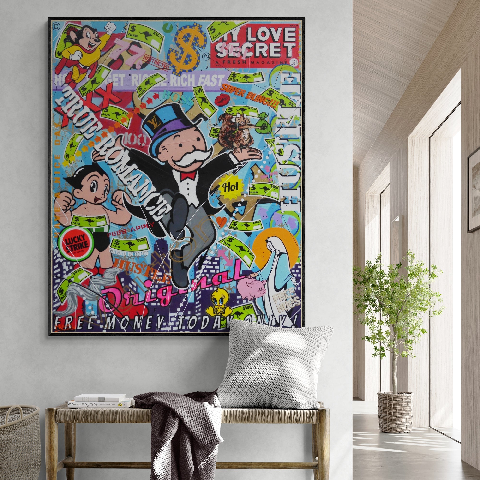 Money Bags 120cm x 150cm Monopoly Man Textured Urban Pop Art Painting (SOLD)