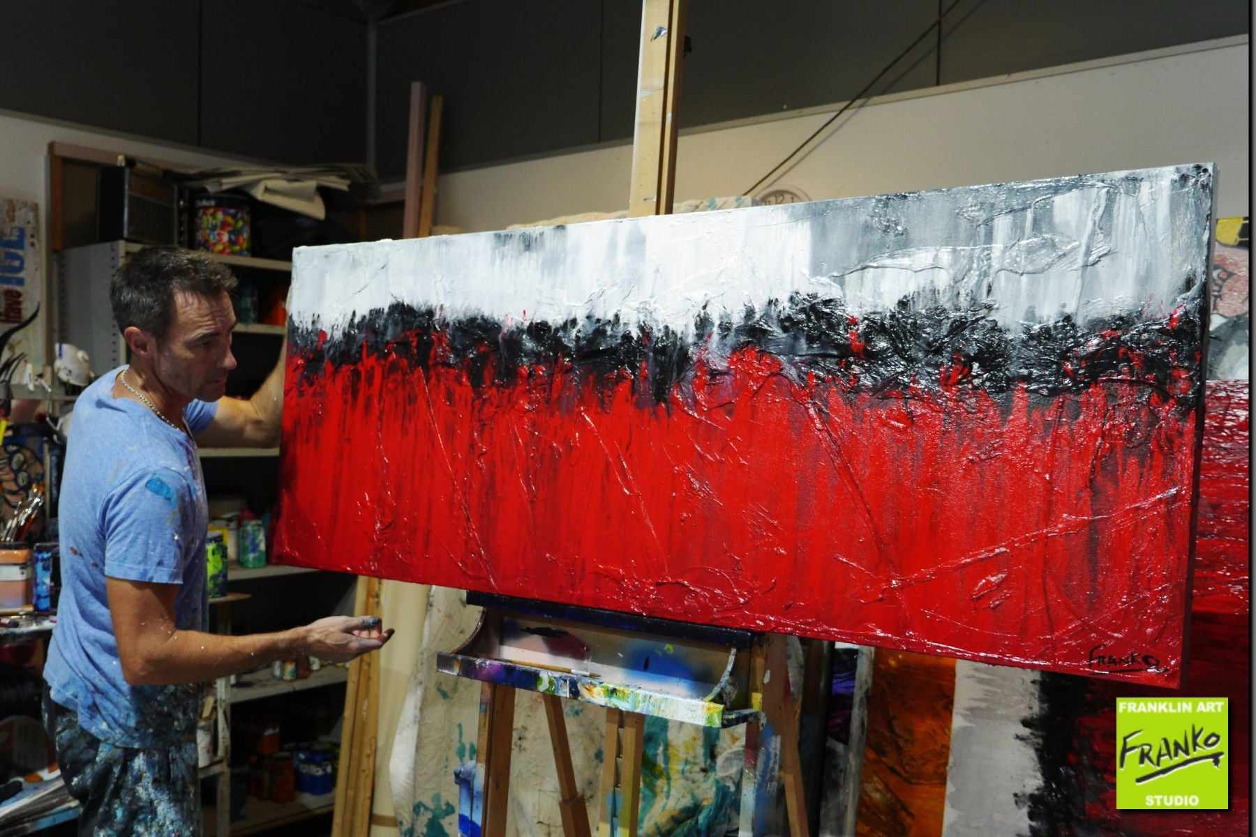 Flaming Red 160cm x 60cm White Red Black Textured Abstract Painting (SOLD)-Abstract-Franko-[franko_artist]-[Art]-[interior_design]-Franklin Art Studio