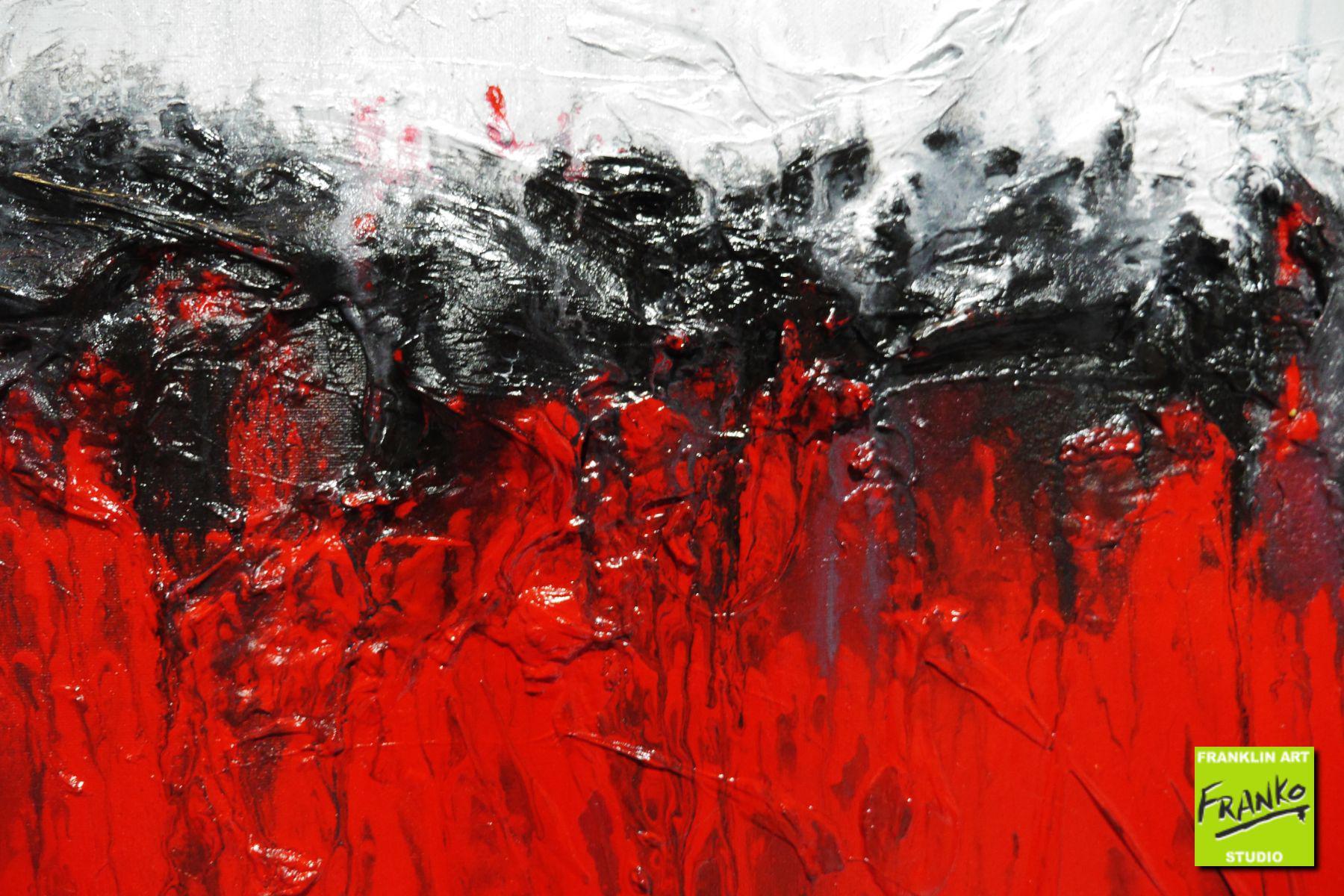 Flaming Red 160cm x 60cm White Red Black Textured Abstract Painting (SOLD)