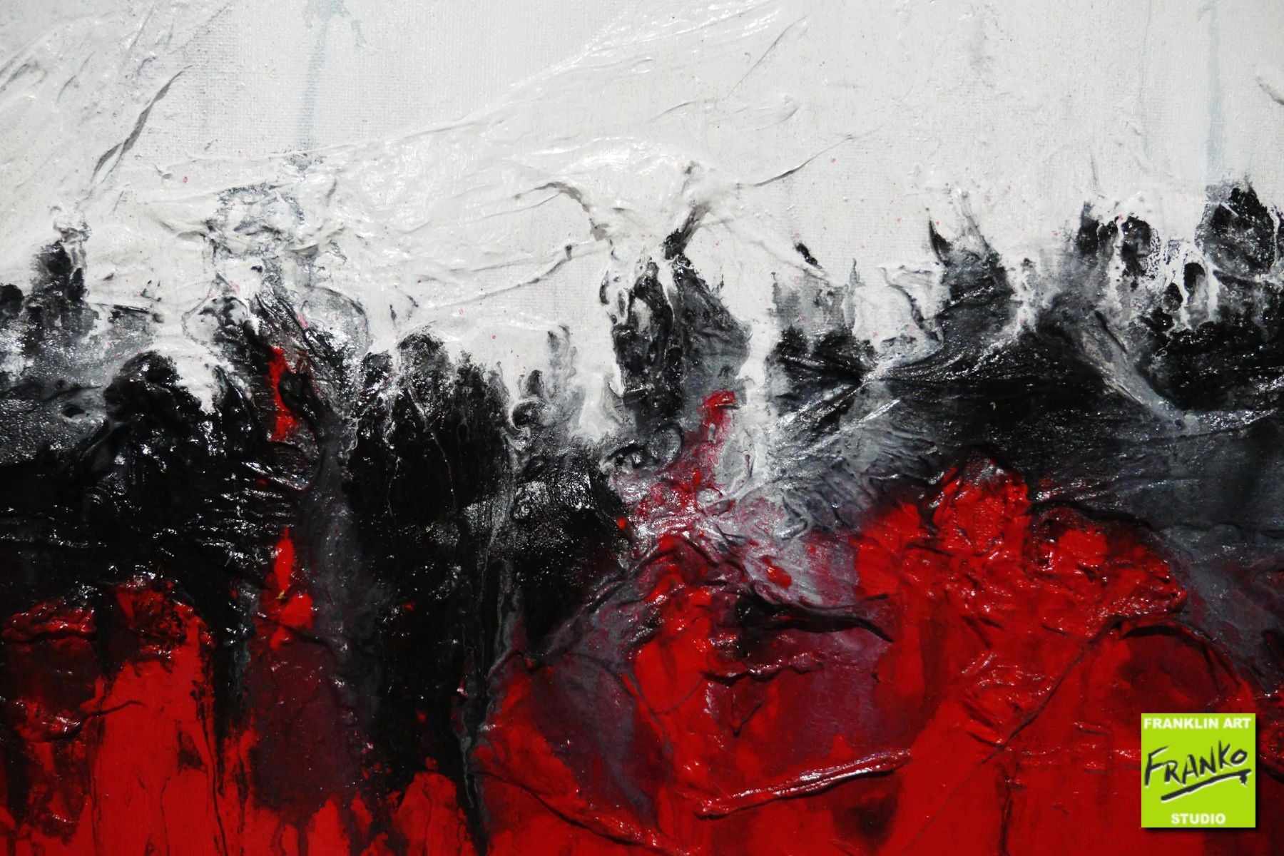 Flaming Red 160cm x 60cm White Red Black Textured Abstract Painting (SOLD)-Abstract-[Franko]-[Artist]-[Australia]-[Painting]-Franklin Art Studio