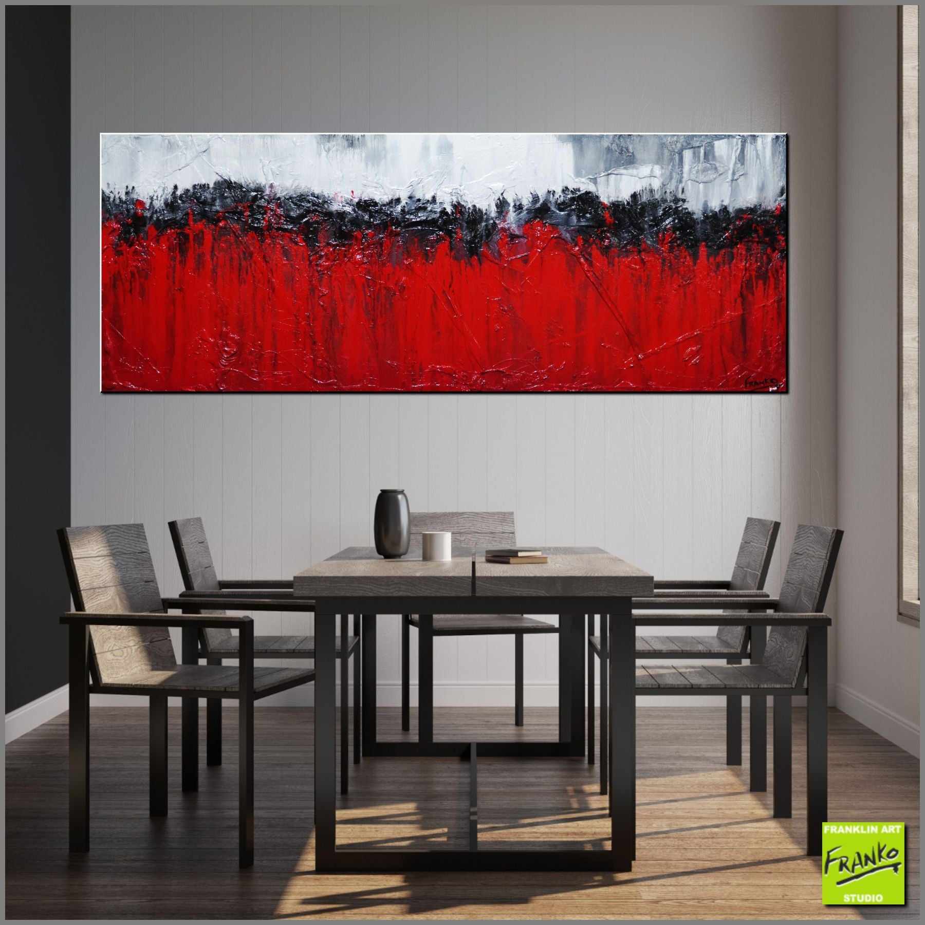 Flaming Red 160cm x 60cm White Red Black Textured Abstract Painting (SOLD)-Abstract-Franko-[Franko]-[huge_art]-[Australia]-Franklin Art Studio