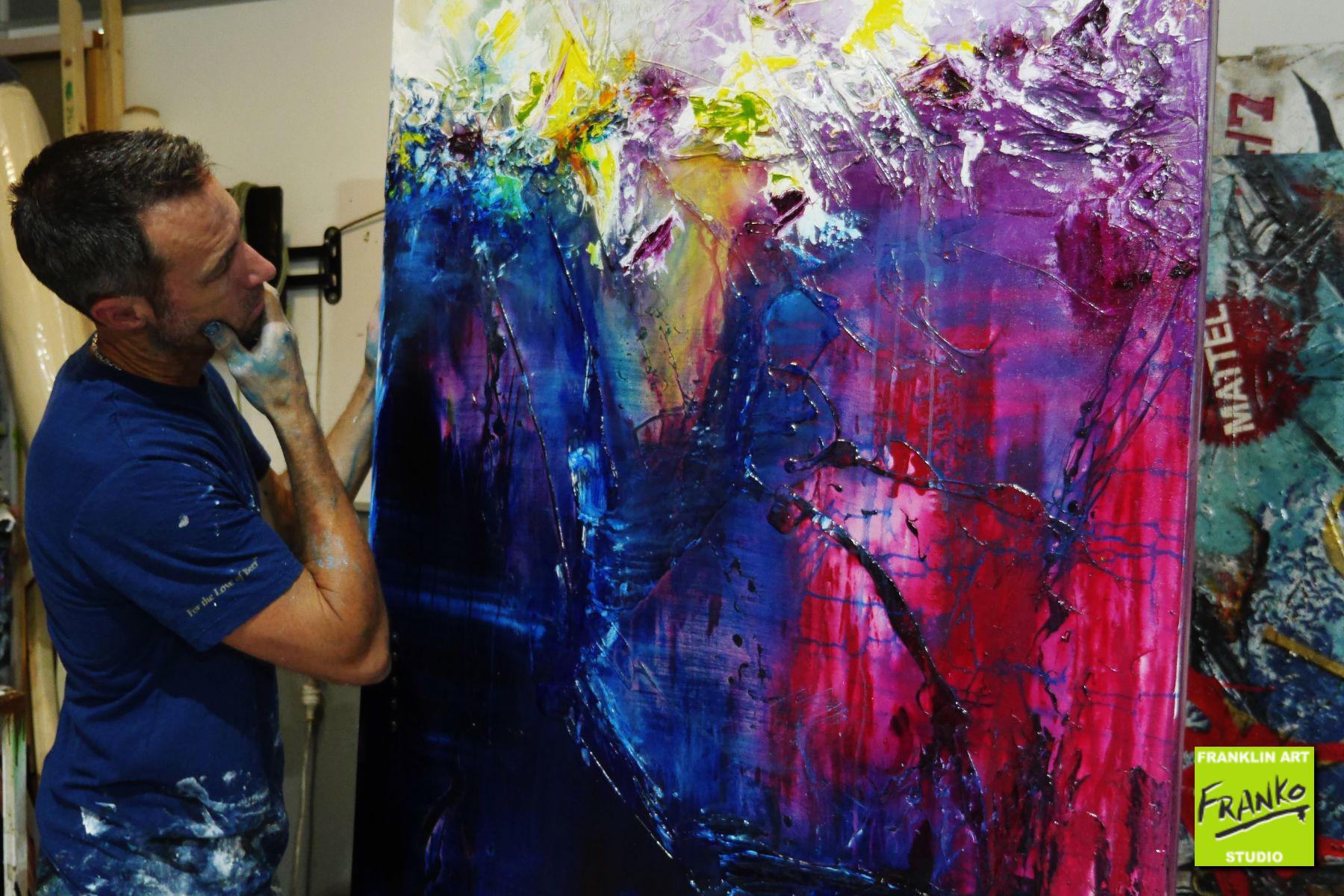 Floral 140cm x 100cm Purple Blue Textured Abstract Painting (SOLD)-Abstract-Franko-[franko_artist]-[Art]-[interior_design]-Franklin Art Studio