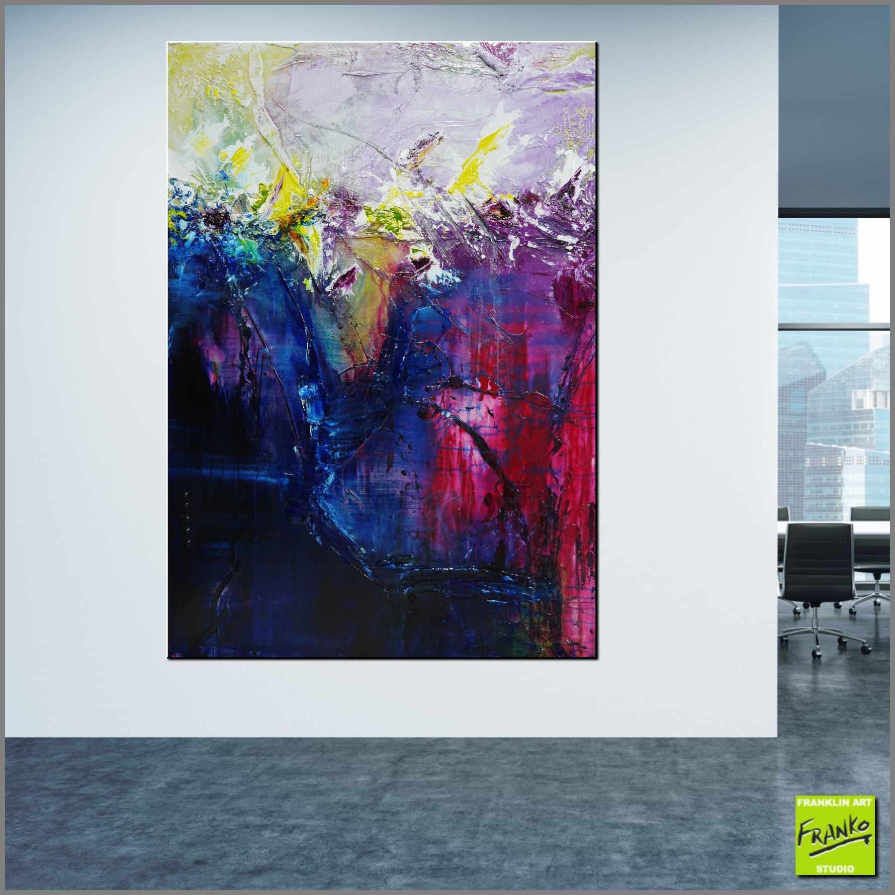 Floral 140cm x 100cm Purple Blue Textured Abstract Painting (SOLD)-Abstract-Franko-[Franko]-[huge_art]-[Australia]-Franklin Art Studio