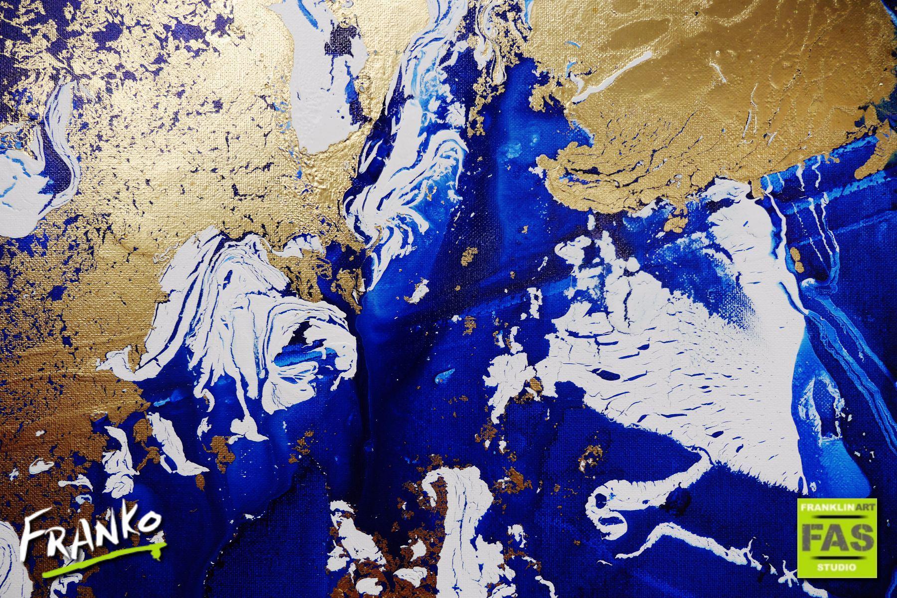 Fluid Gold 120cm x 120cm Blue Metallic Gold Abstract Painting (SOLD)