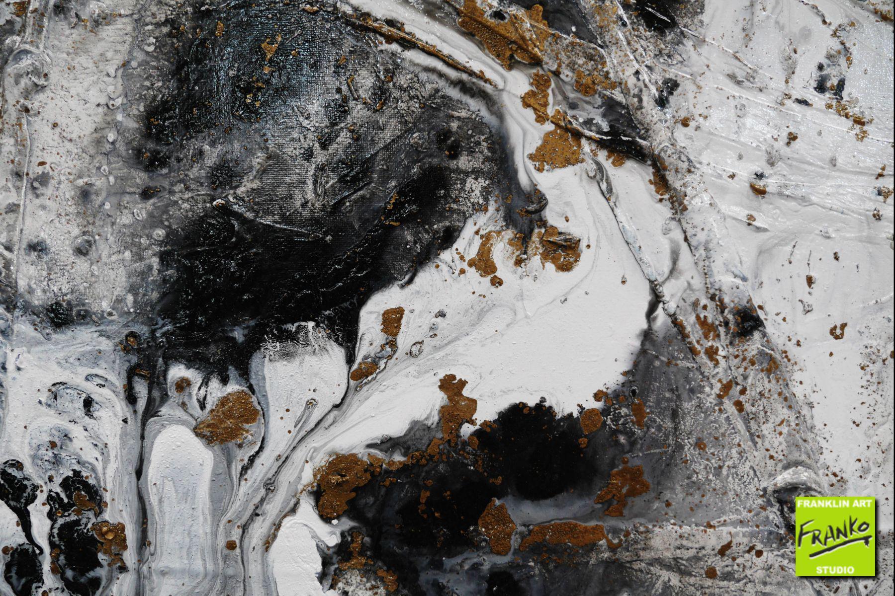 Fluid Rush 200cm x 80cm Black Gold White Grey Textured Abstract Painting (SOLD)