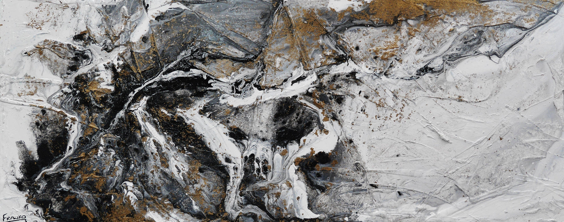 Fluid Rush 200cm x 80cm Black Gold White Grey Textured Abstract Painting (SOLD)-Abstract-Franko-[Franko]-[Australia_Art]-[Art_Lovers_Australia]-Franklin Art Studio