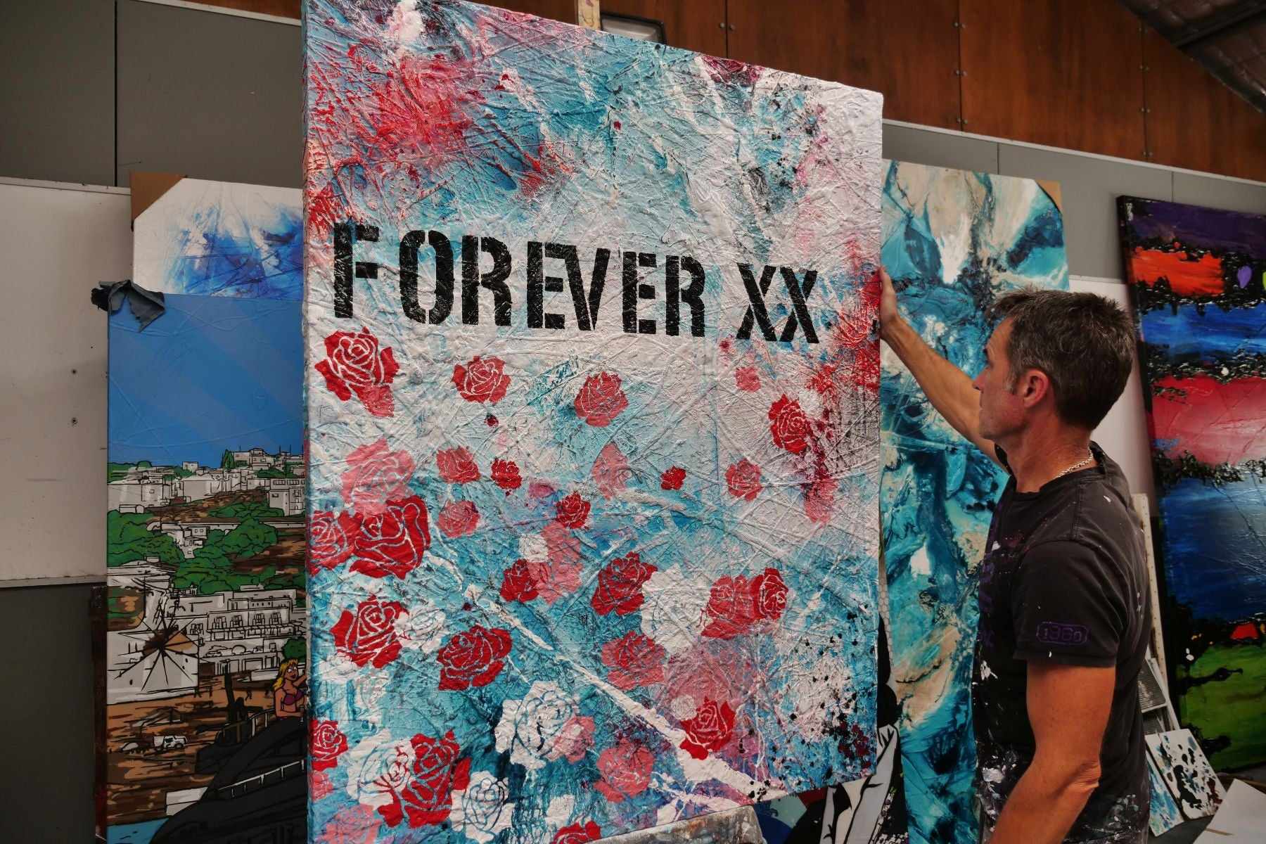 Forever and Ever 120cm x 150cm Romantic Kisses Urban Pop Art Abstract Painting (SOLD)-Urban Pop Art-[Franko Artist]-[Gold Coast]-[Brisbane]-[Huge]-Franklin Art Studio