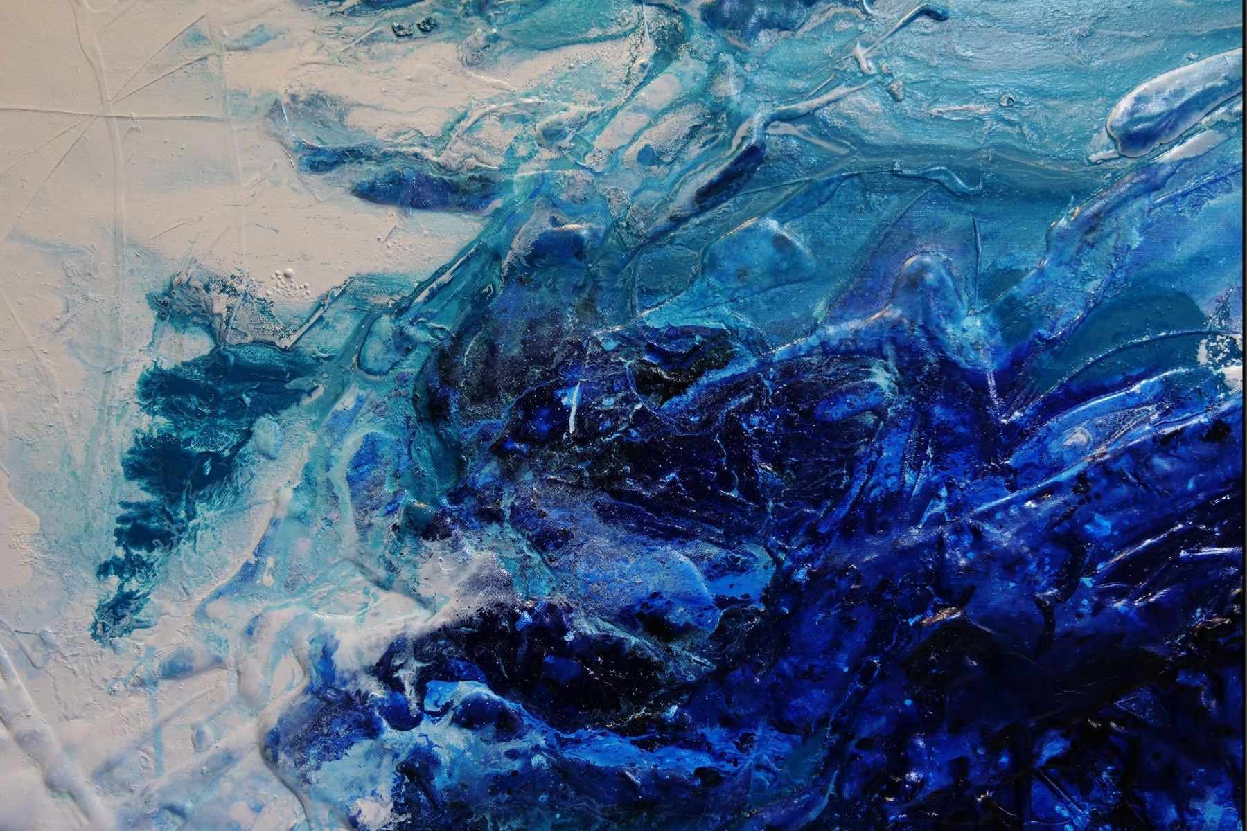 Fractured 240cm x 100cm Blue White Textured Abstract Painting (SOLD)