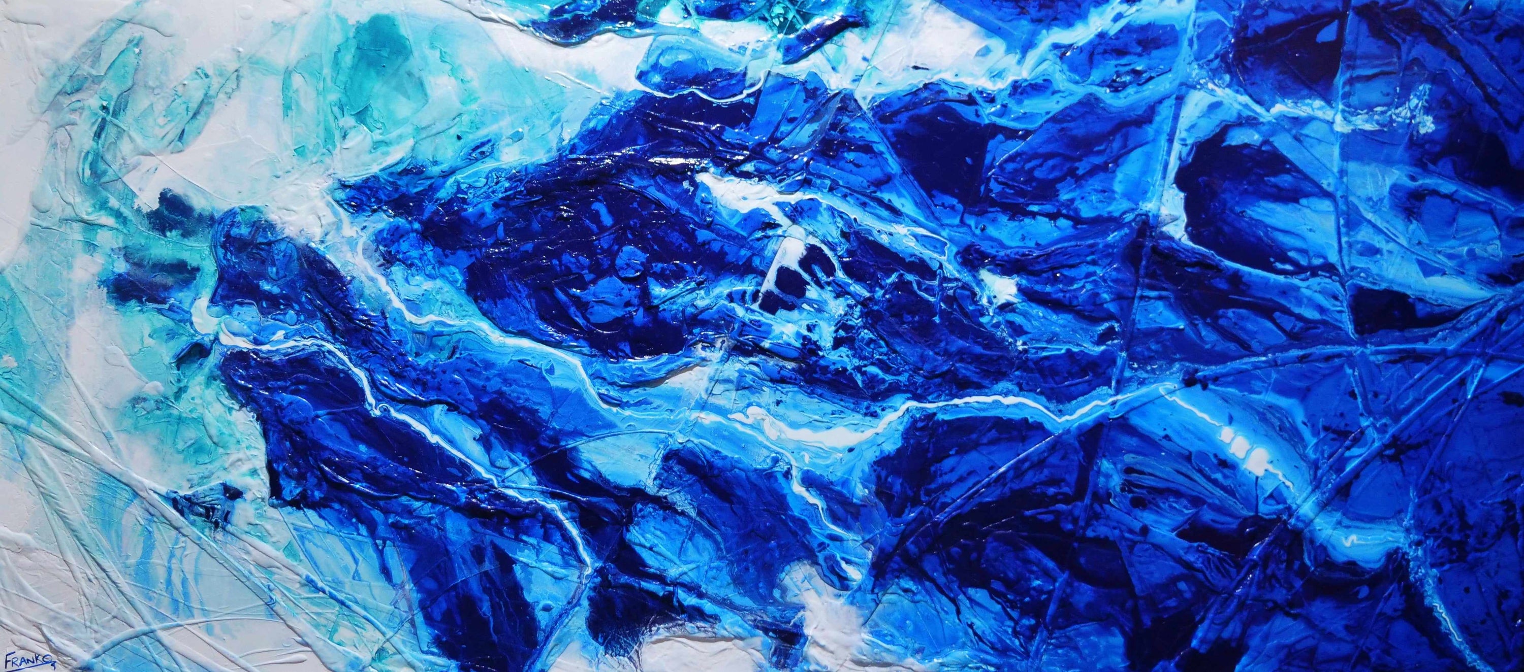 Fractured Sapphire 270cm x 120cm Blue White Textured Abstract Painting (SOLD)-Abstract-Franko-[Franko]-[Australia_Art]-[Art_Lovers_Australia]-Franklin Art Studio