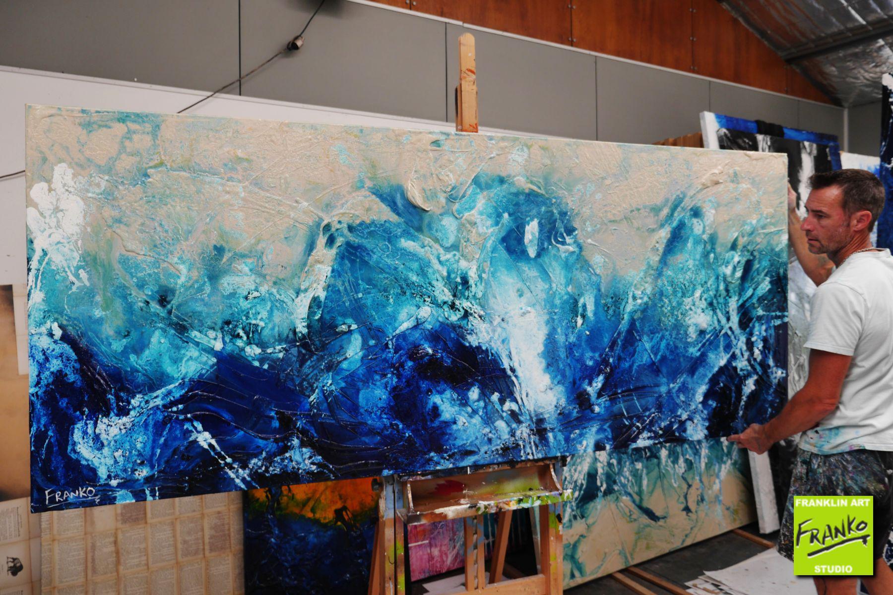 Freedom 240cm x 100cm Cream Blue Textured Abstract Painting (SOLD)-Abstract-Franko-[franko_artist]-[Art]-[interior_design]-Franklin Art Studio