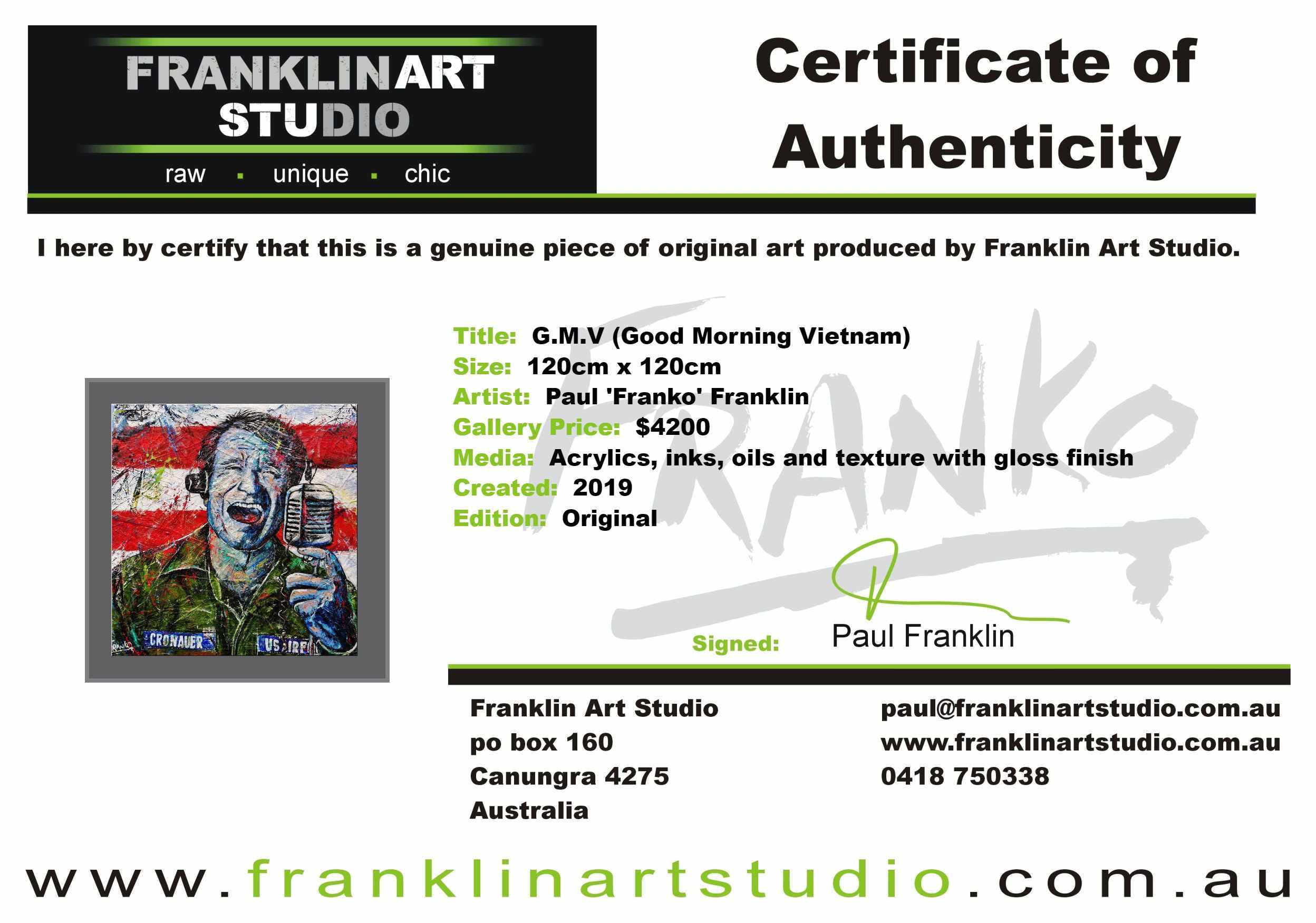 G.M.V (Good Morning Vietnam) 120cm x 120cm Robin Williams Abstract Realism Urban Pop Painting (SOLD)-people-[Franko Artist]-[Gold Coast]-[Brisbane]-[Huge]-Franklin Art Studio