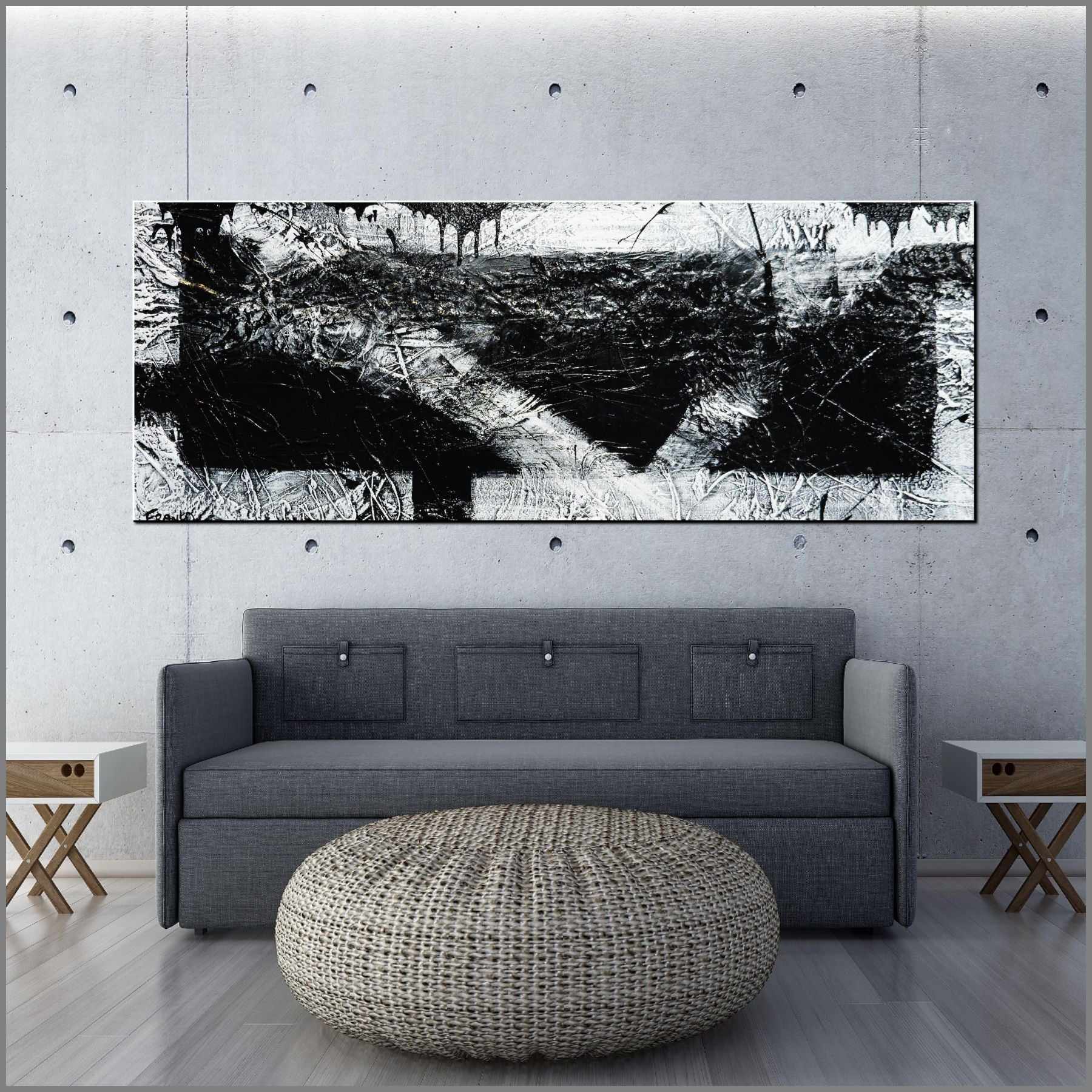 Geometric Swagger 160cm x 60cm Black White Textured Abstract Painting (SOLD)-Abstract-Franko-[Franko]-[huge_art]-[Australia]-Franklin Art Studio
