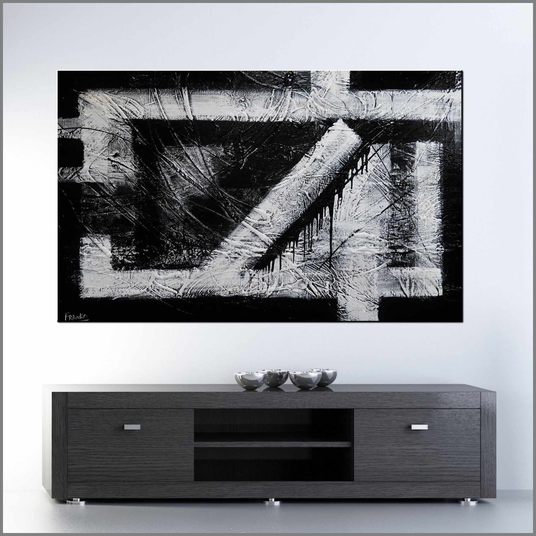 Geometry Squared 160cm x 100cm Black White Textured Abstract Painting (SOLD)-Abstract-Franko-[Franko]-[huge_art]-[Australia]-Franklin Art Studio