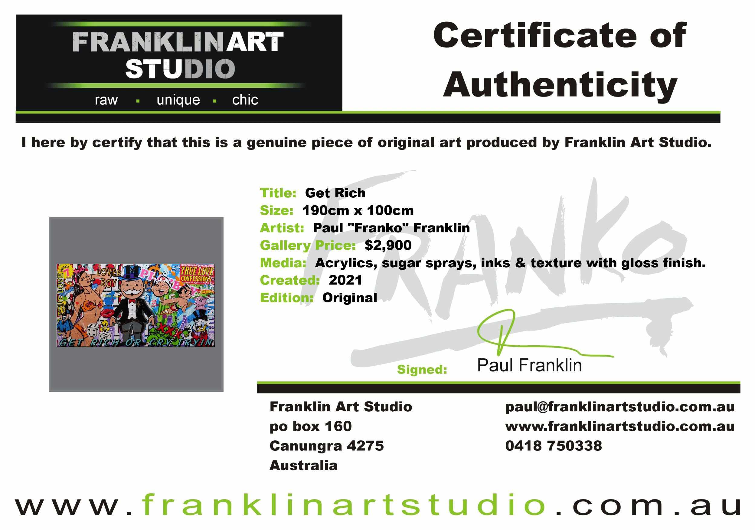 Get Rich 190cm x 100cm Monopoly Man Textured Urban Pop Art Painting (SOLD MATT)-Urban Pop Art-Franko-[franko_artist]-[Art]-[interior_design]-Franklin Art Studio