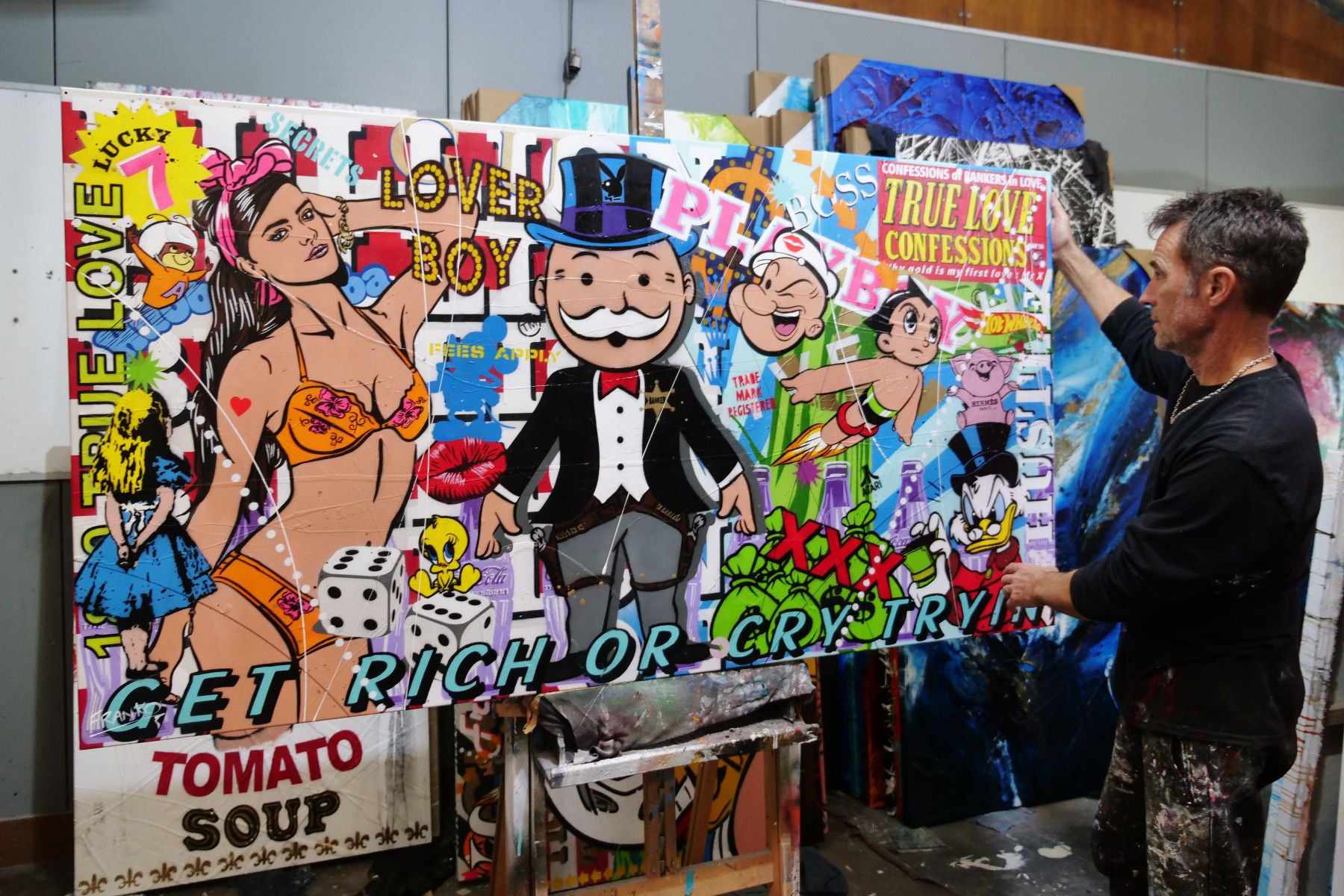 Get Rich 190cm x 100cm Monopoly Man Textured Urban Pop Art Painting (SOLD MATT)-Urban Pop Art-Franko-[franko_art]-[beautiful_Art]-[The_Block]-Franklin Art Studio