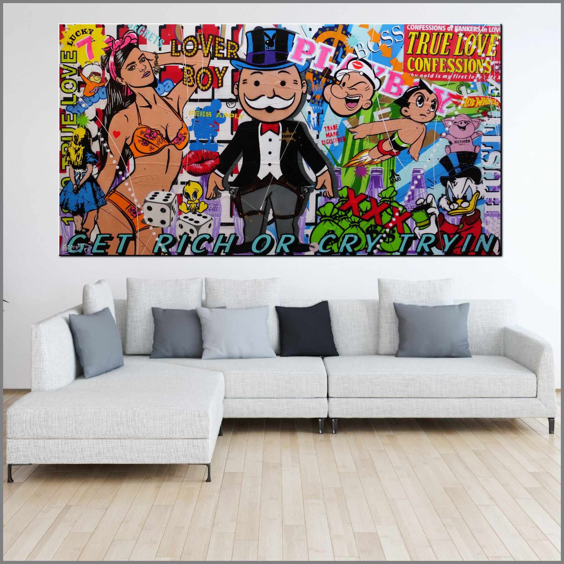 Get Rich 190cm x 100cm Monopoly Man Textured Urban Pop Art Painting (SOLD MATT)-Urban Pop Art-Franko-[Franko]-[huge_art]-[Australia]-Franklin Art Studio