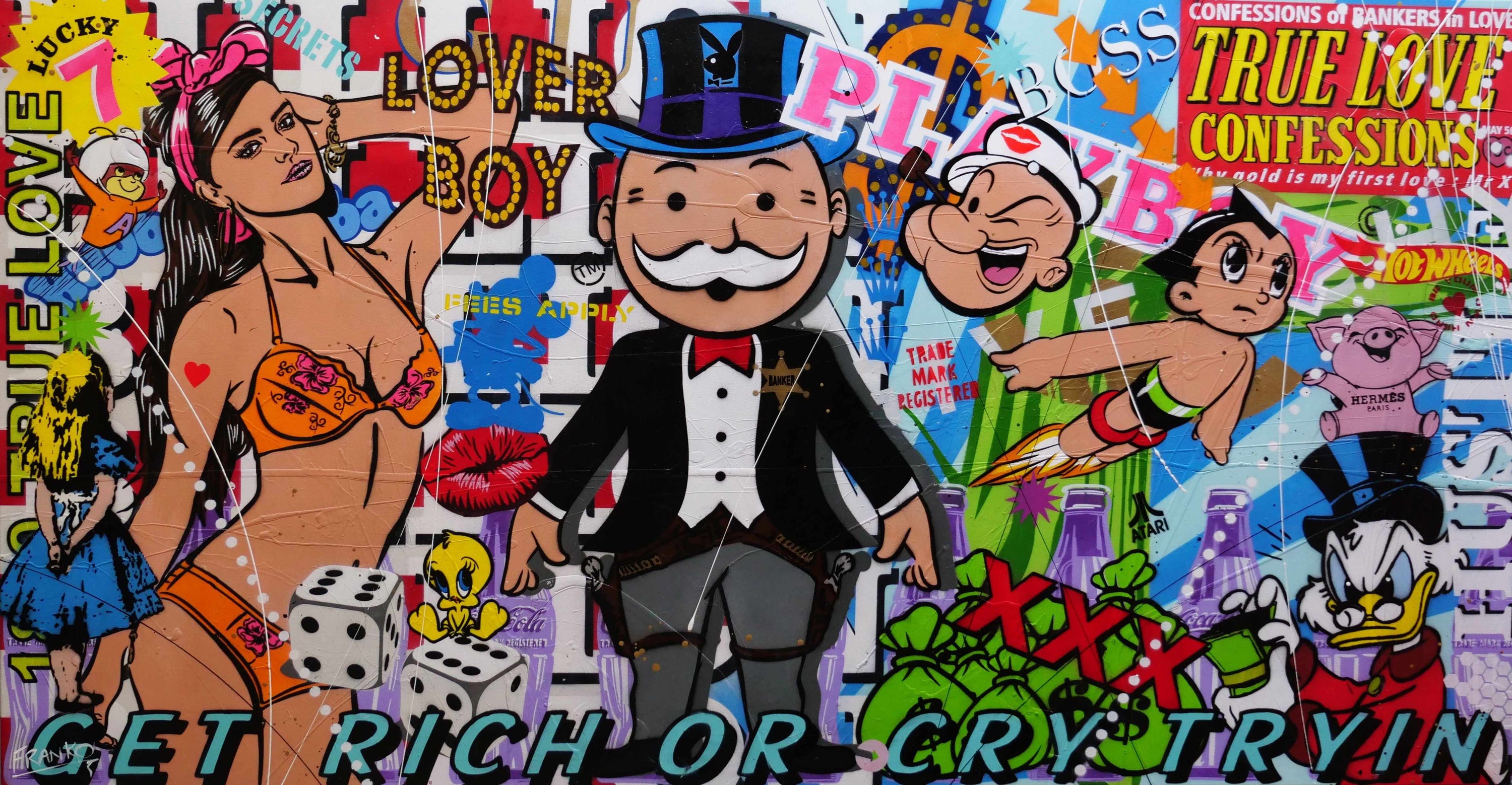 Get Rich 190cm x 100cm Monopoly Man Textured Urban Pop Art Painting (SOLD MATT)-Urban Pop Art-Franko-[Franko]-[Australia_Art]-[Art_Lovers_Australia]-Franklin Art Studio
