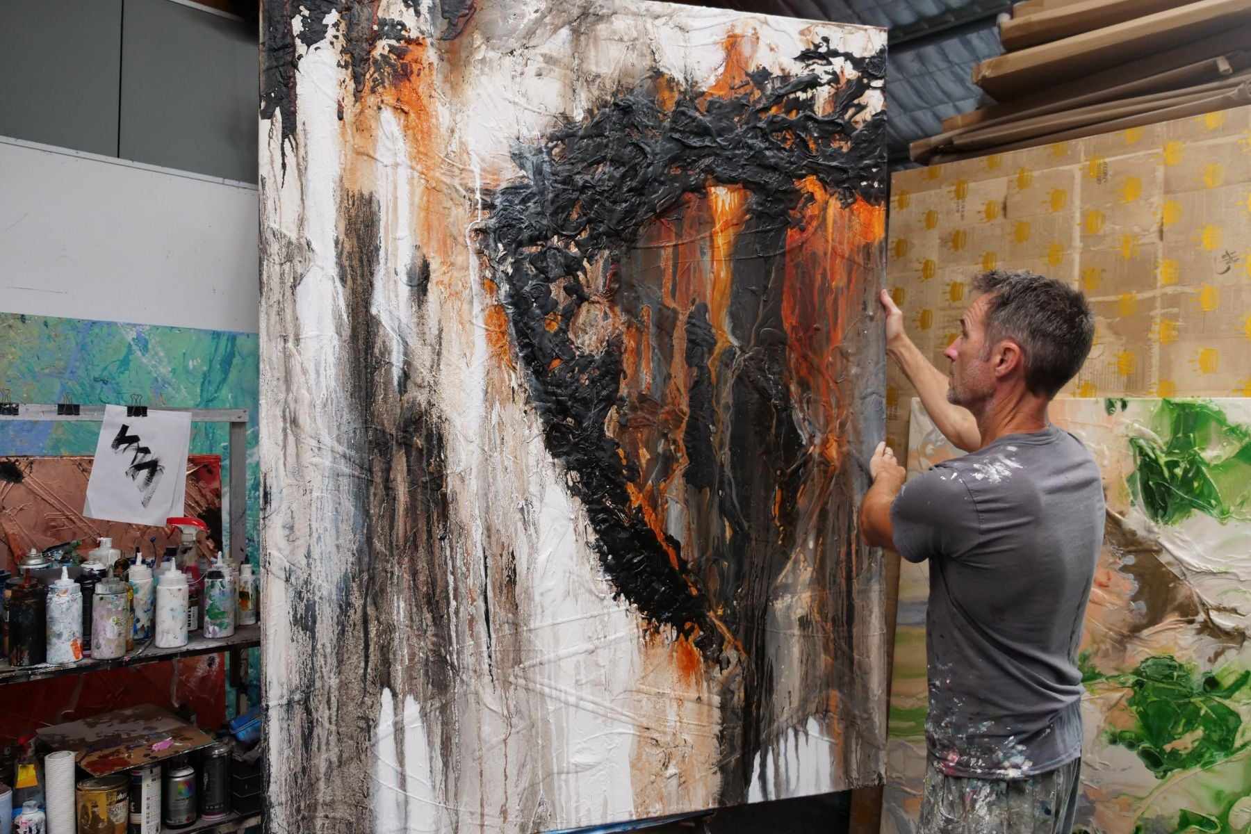 Ghost Gum 140cm x 180cm Rust Oxide Black Textured Abstract Painting (SOLD)-Abstract-[Franko Artist]-[Gold Coast]-[Brisbane]-[Huge]-Franklin Art Studio