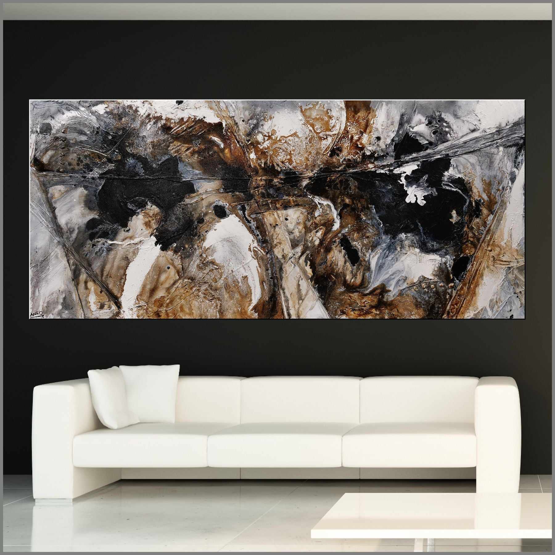 Giant Black Russian 270cm x 120cm Brown White Black Textured Abstract Painting-Abstract-Franko-[Franko]-[huge_art]-[Australia]-Franklin Art Studio