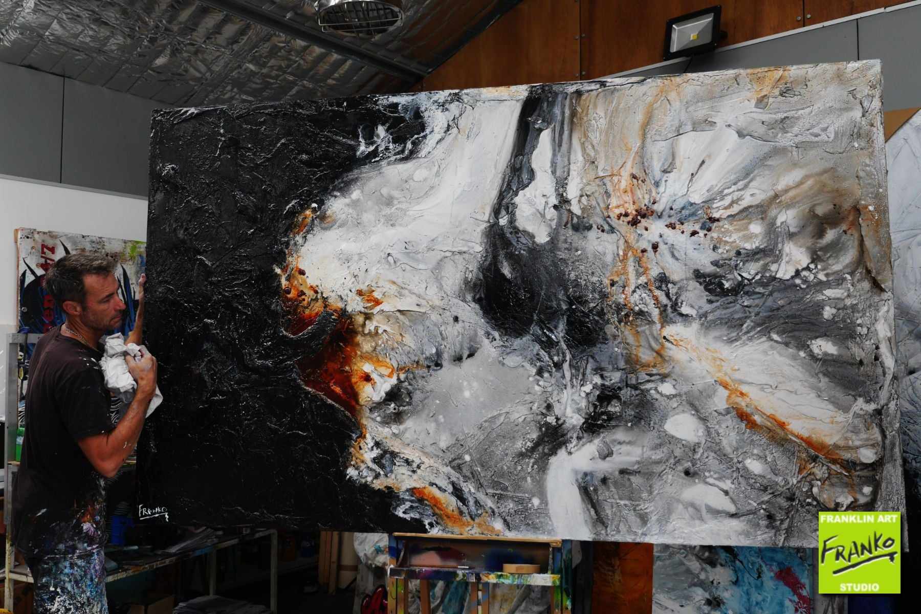 Giant Slate 150cm x 250cm Grey Black Brown Textured Abstract Painting (SOLD)-Abstract-[Franko Artist]-[Gold Coast]-[Brisbane]-[Huge]-Franklin Art Studio