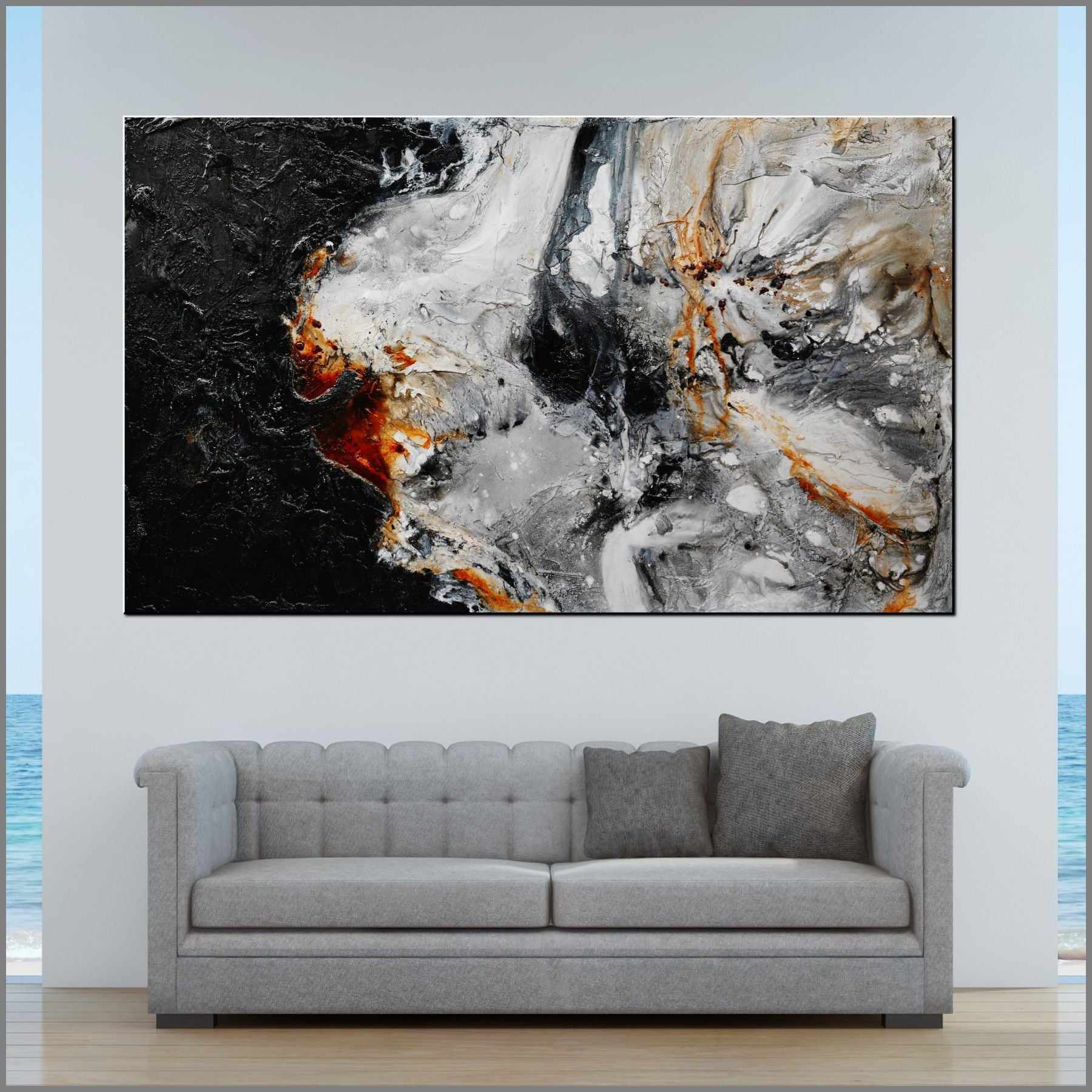 Giant Slate 150cm x 250cm Grey Black Brown Textured Abstract Painting (SOLD)-Abstract-Franko-[huge]-[Australian]-[best Selling]-Franklin Art Studio