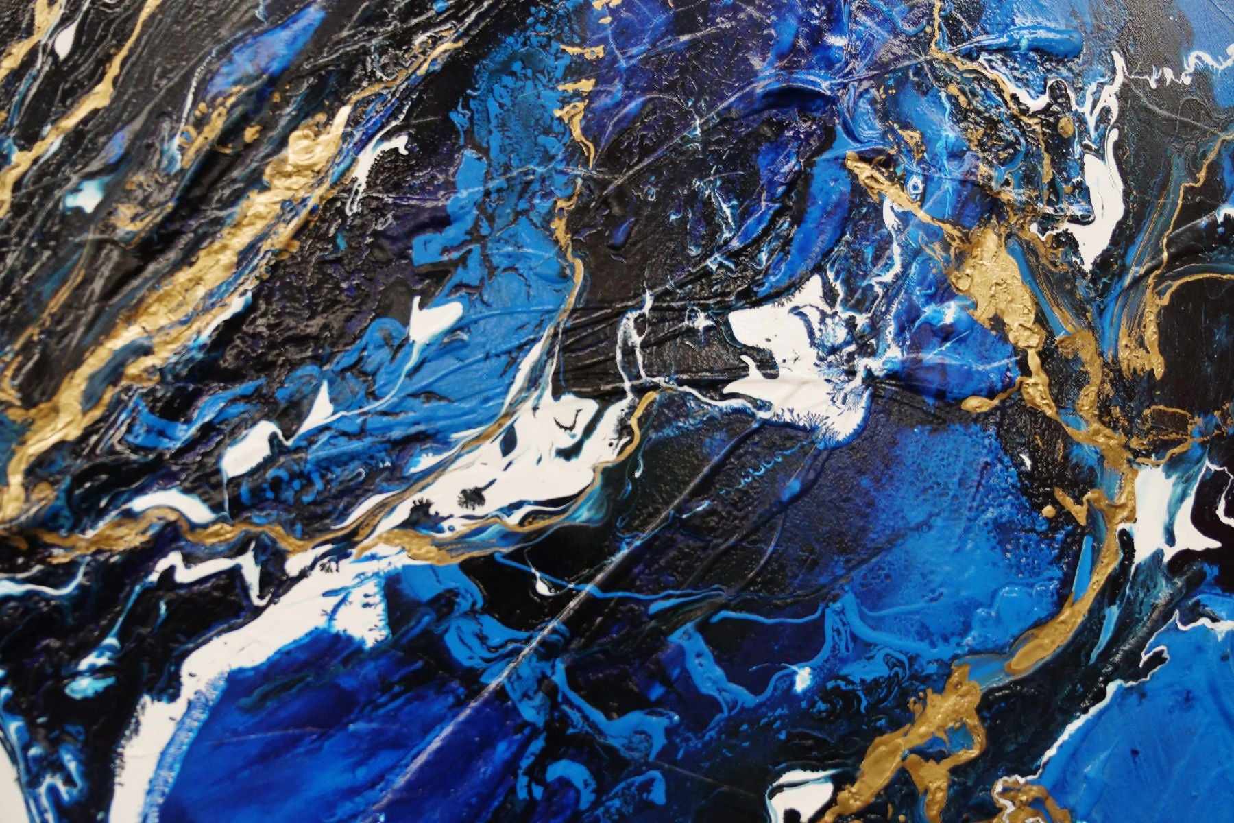Gilded Sapphire 200cm x 120cm Blue Gold Textured Abstract Painting (SOLD)