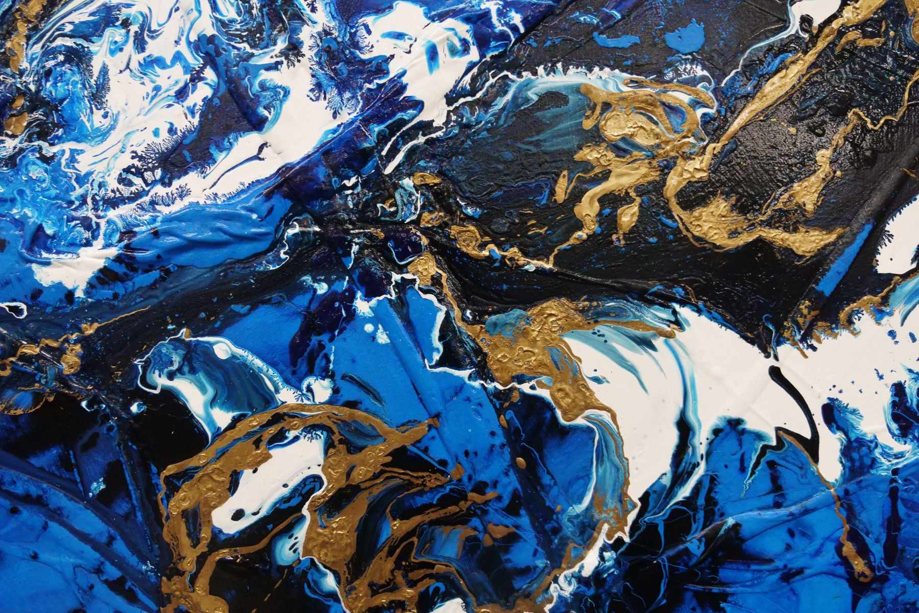 Gilded Sapphire 200cm x 120cm Blue Gold Textured Abstract Painting (SOLD)