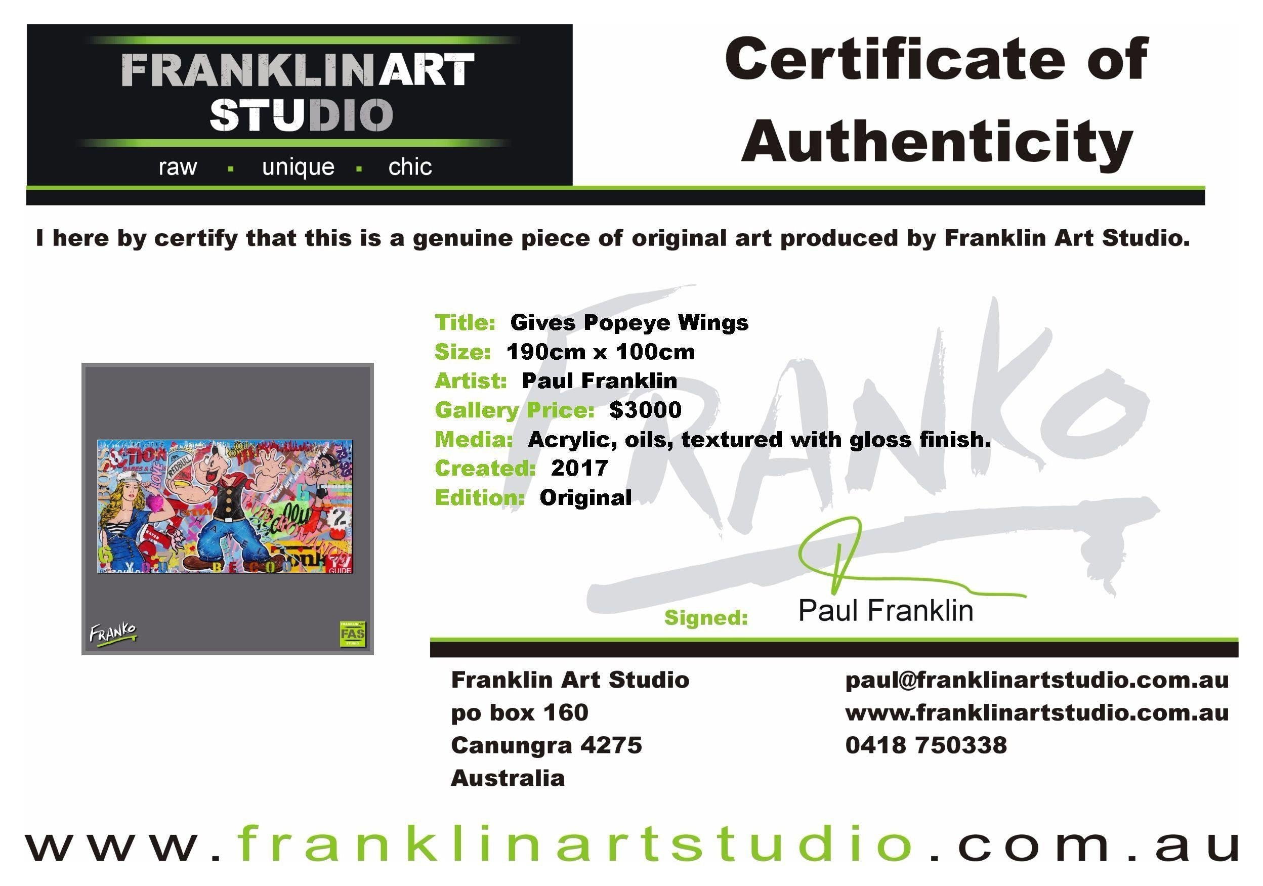 Gives Popeye Wings 190cm x 100cm Popeye Pop Art Painting (SOLD)-urban pop-Franko-[franko_artist]-[Art]-[interior_design]-Franklin Art Studio