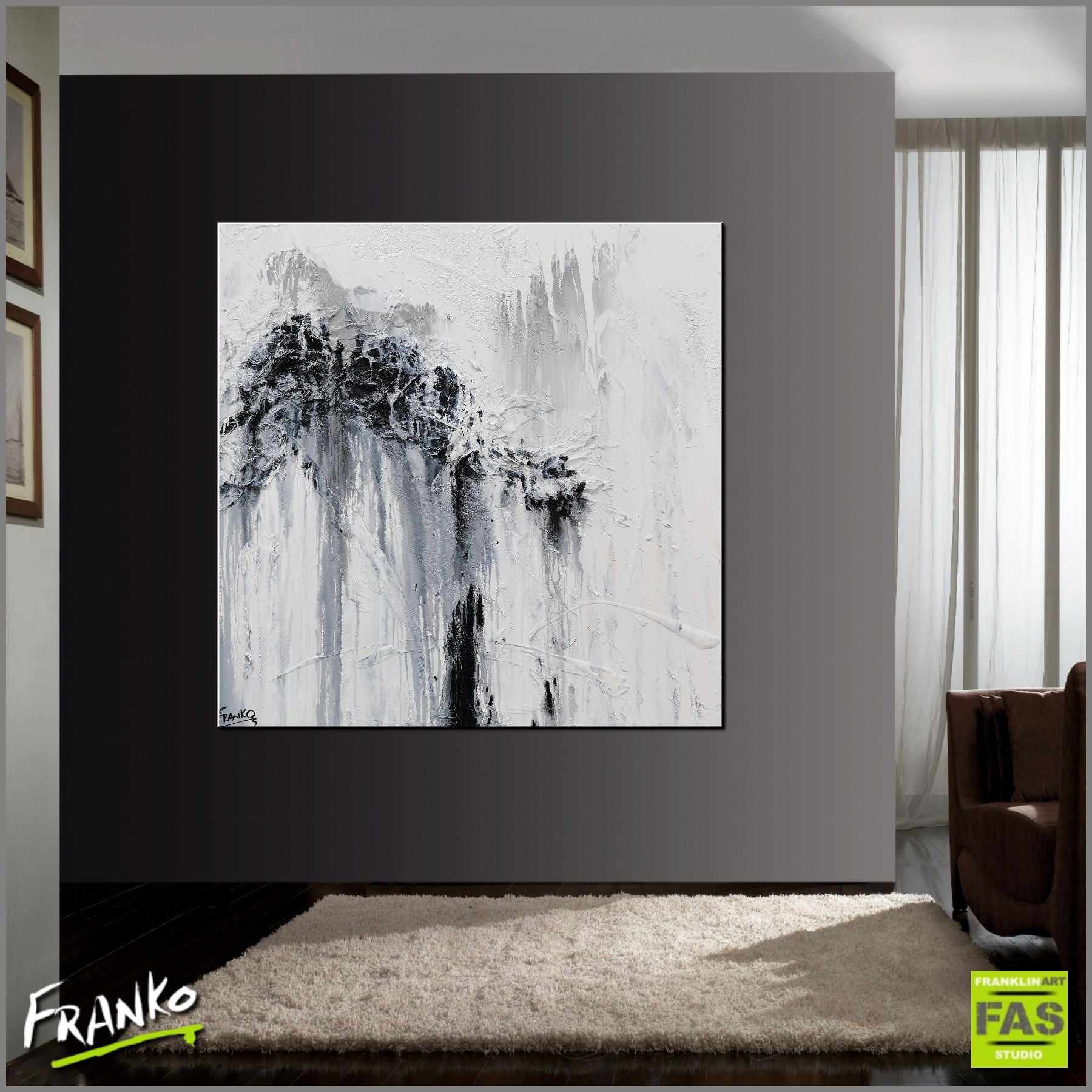 Glazed 100cm x 100cm White Grey Abstract Painting (SOLD)-Abstract-Franko-[Franko]-[huge_art]-[Australia]-Franklin Art Studio