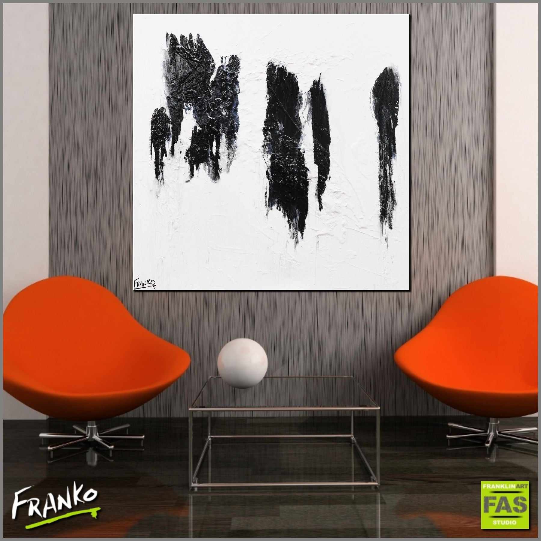 Glazing Minimal 100cm x 100cm Minimalist Black White Abstract Painting (SOLD)-Abstract-Franko-[Franko]-[huge_art]-[Australia]-Franklin Art Studio