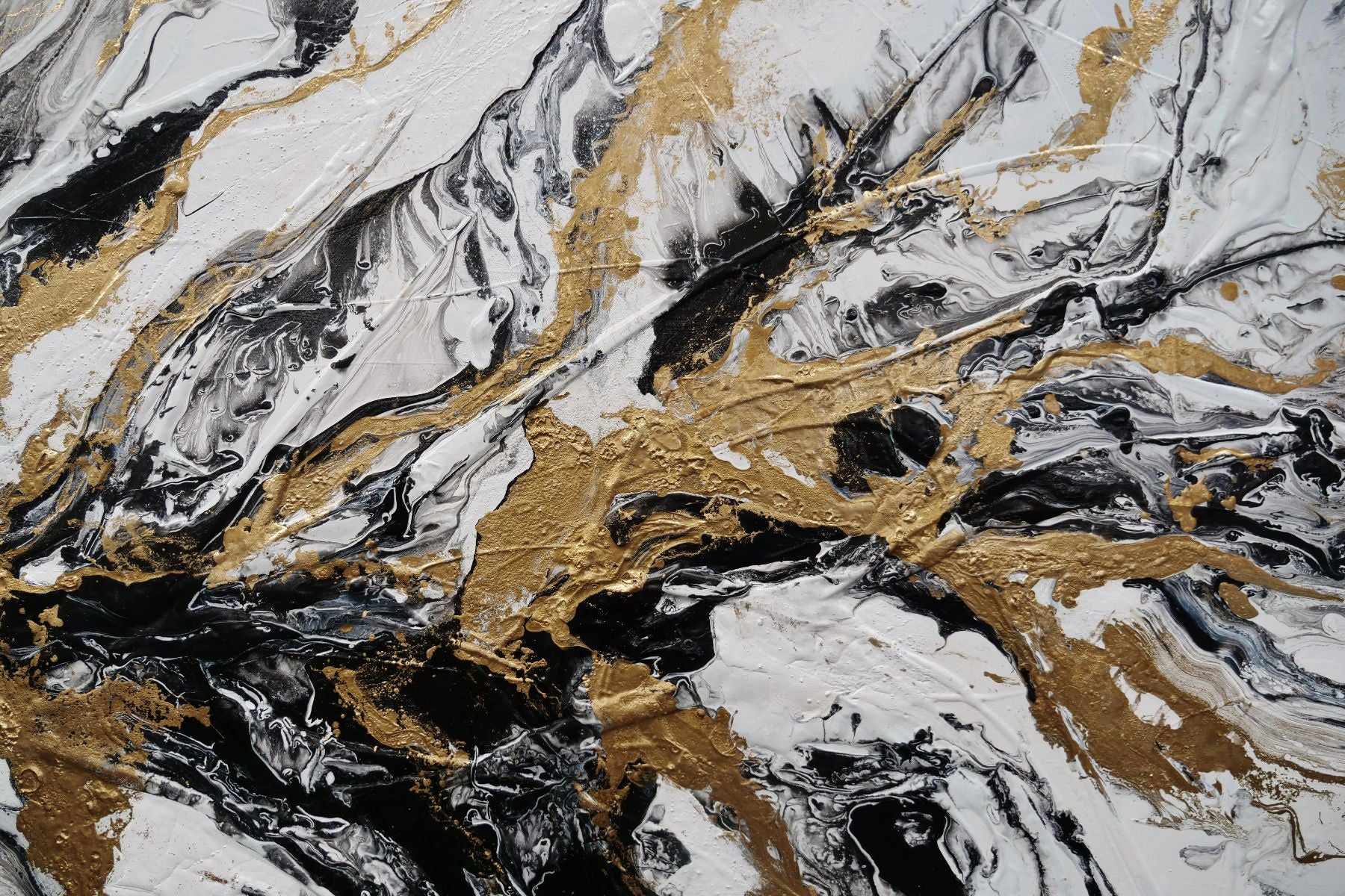 Glitz 190cm x 100cm White Black Gold Textured Abstract Painting (SOLD)