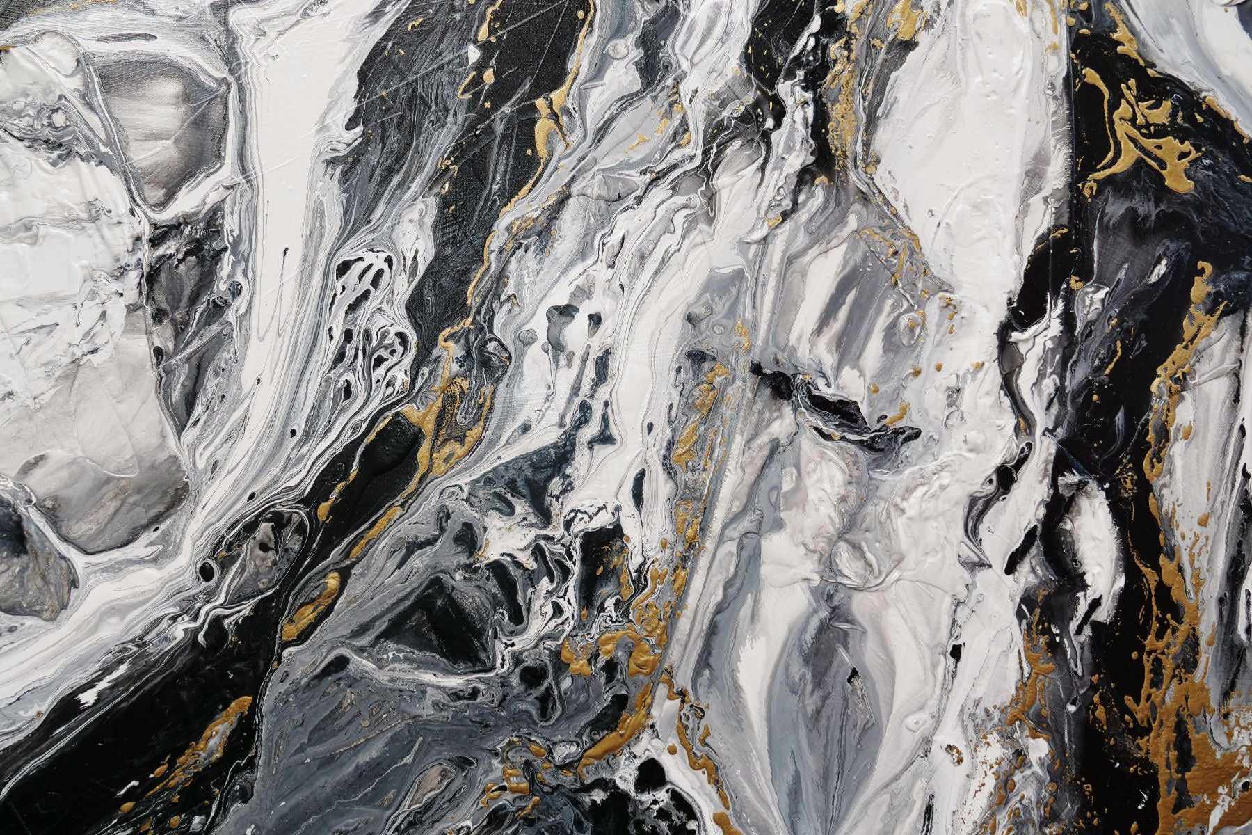 Glitz and Glamour 140cm x 180cm Black Gold White Textured Abstract Painting