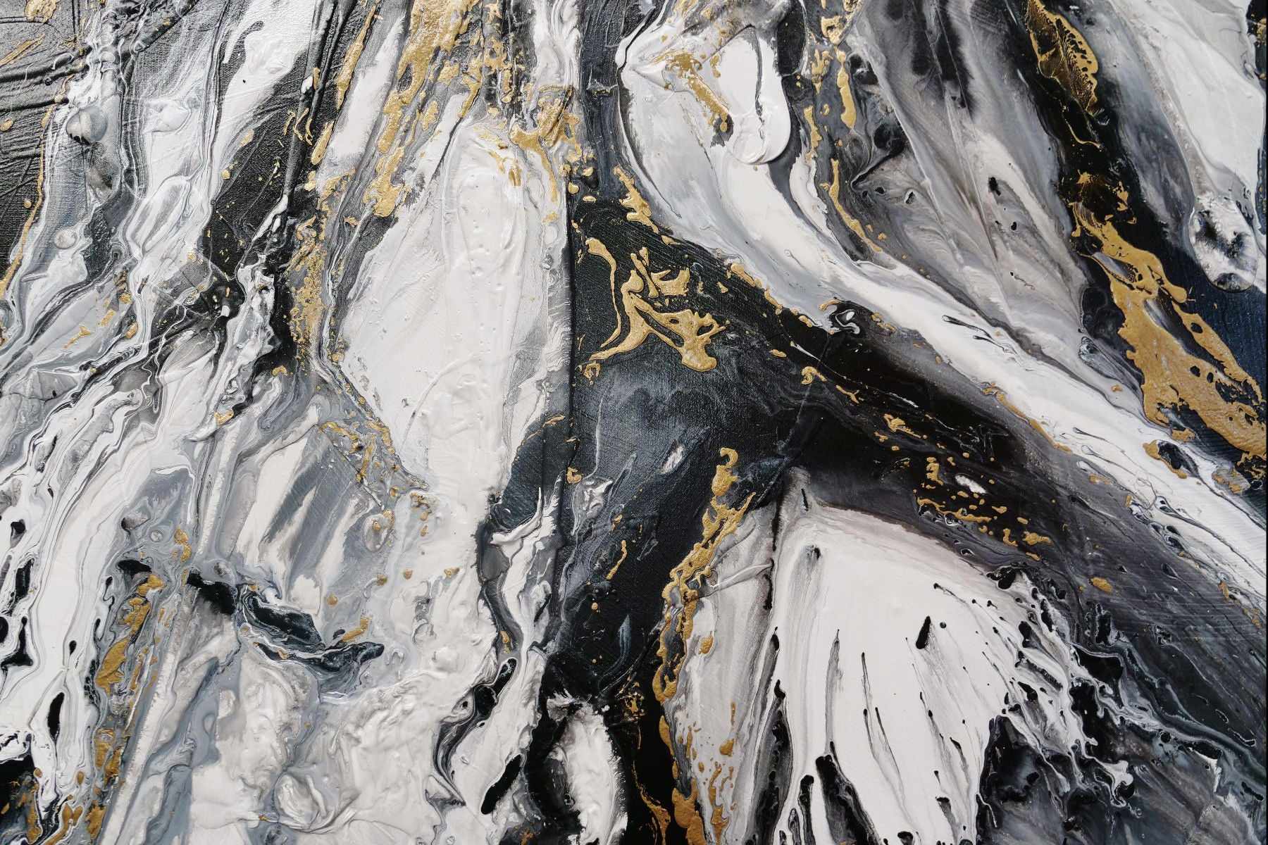 Glitz and Glamour 140cm x 180cm Black Gold White Textured Abstract Painting