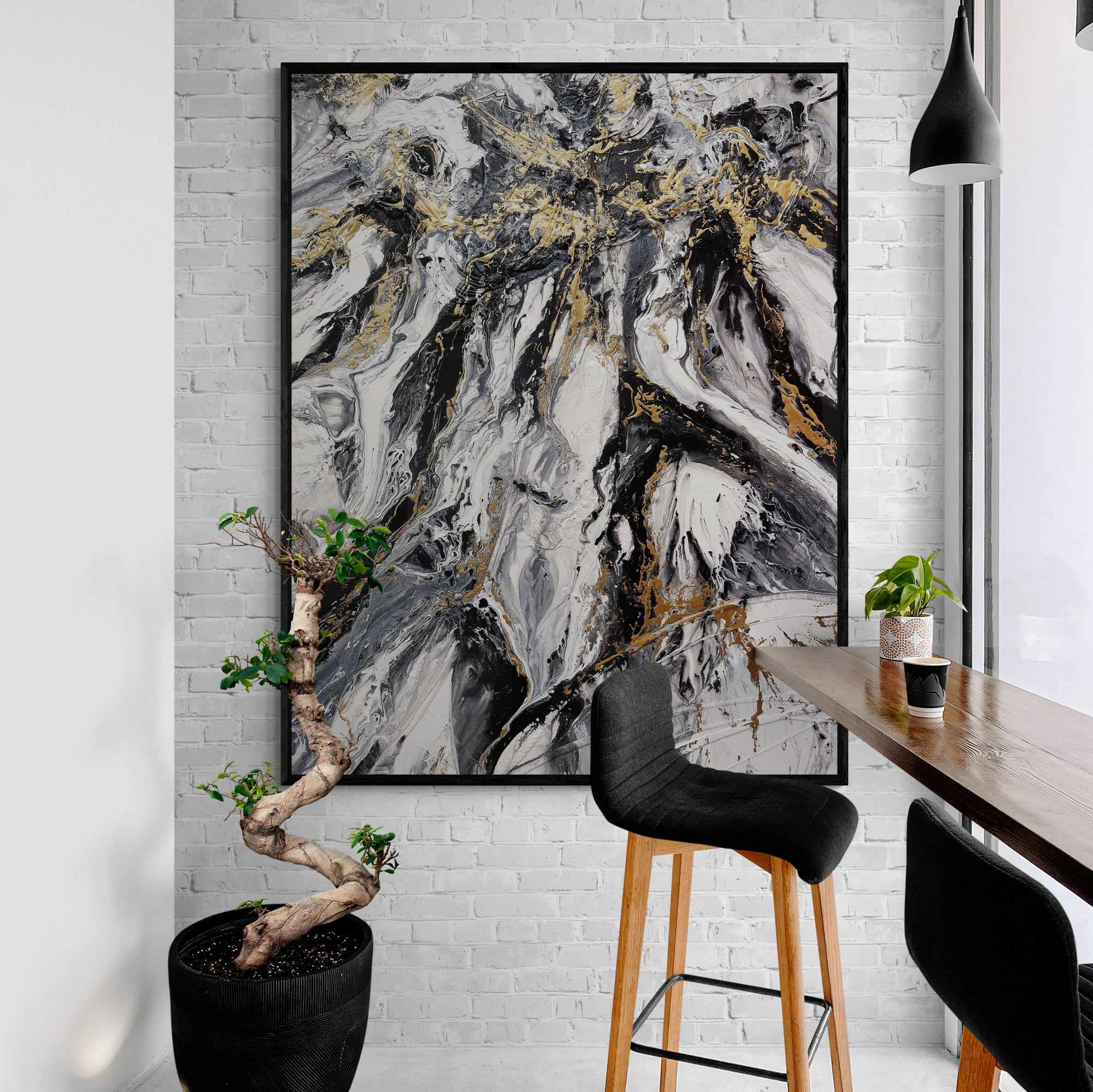 Glitz and Glamour 140cm x 180cm Black Gold White Textured Abstract Painting-Abstract-Franko-[Franko]-[huge_art]-[Australia]-Franklin Art Studio