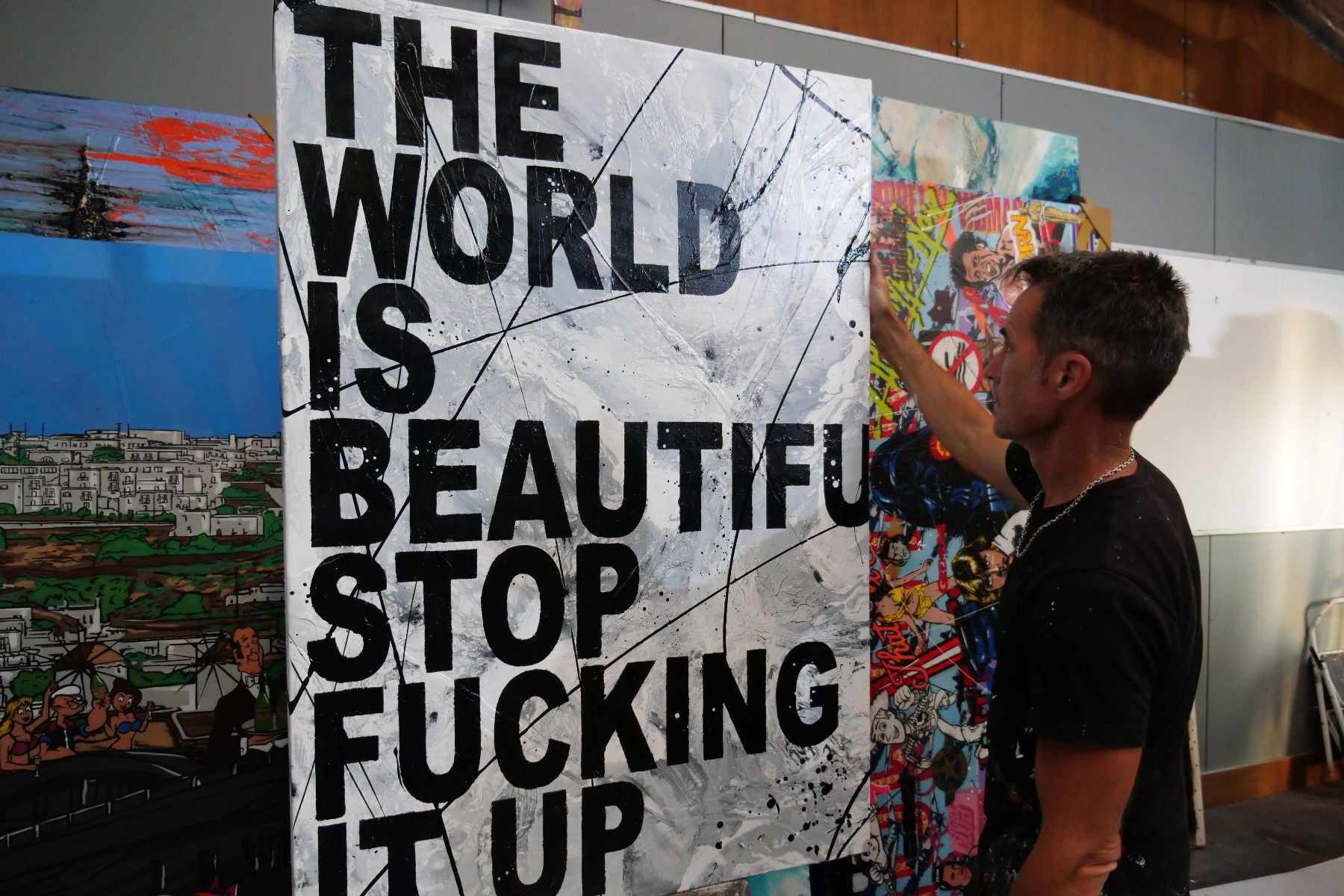 God Mode 140cm x 100cm The World Is Beautiful Urban Pop Art Painting (SOLD)-Urban Pop Art-Franko-[franko_art]-[beautiful_Art]-[The_Block]-Franklin Art Studio