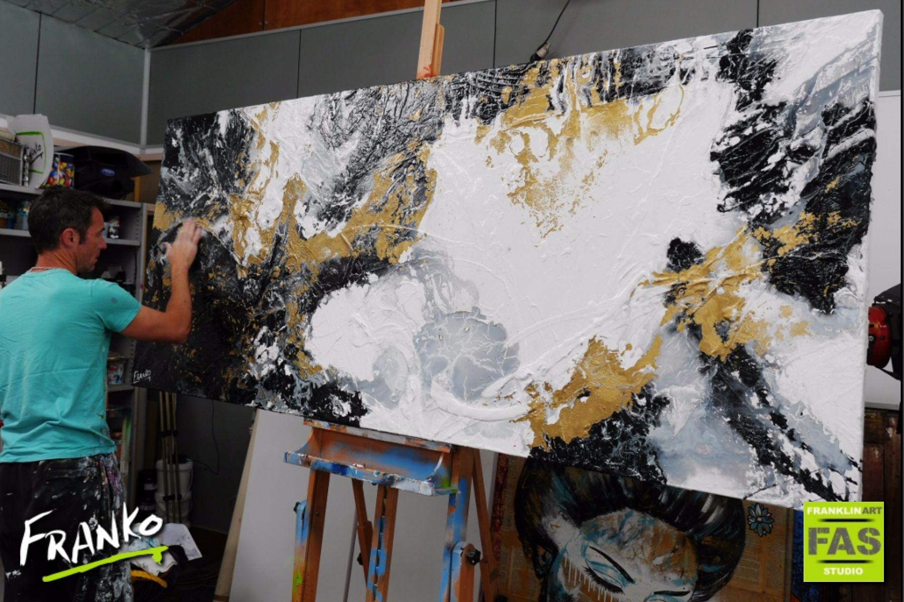 Gold Blitz 240cm x 100cm Black White Gold (SOLD)-abstract-[Franko Artist]-[Gold Coast]-[Brisbane]-[Huge]-Franklin Art Studio