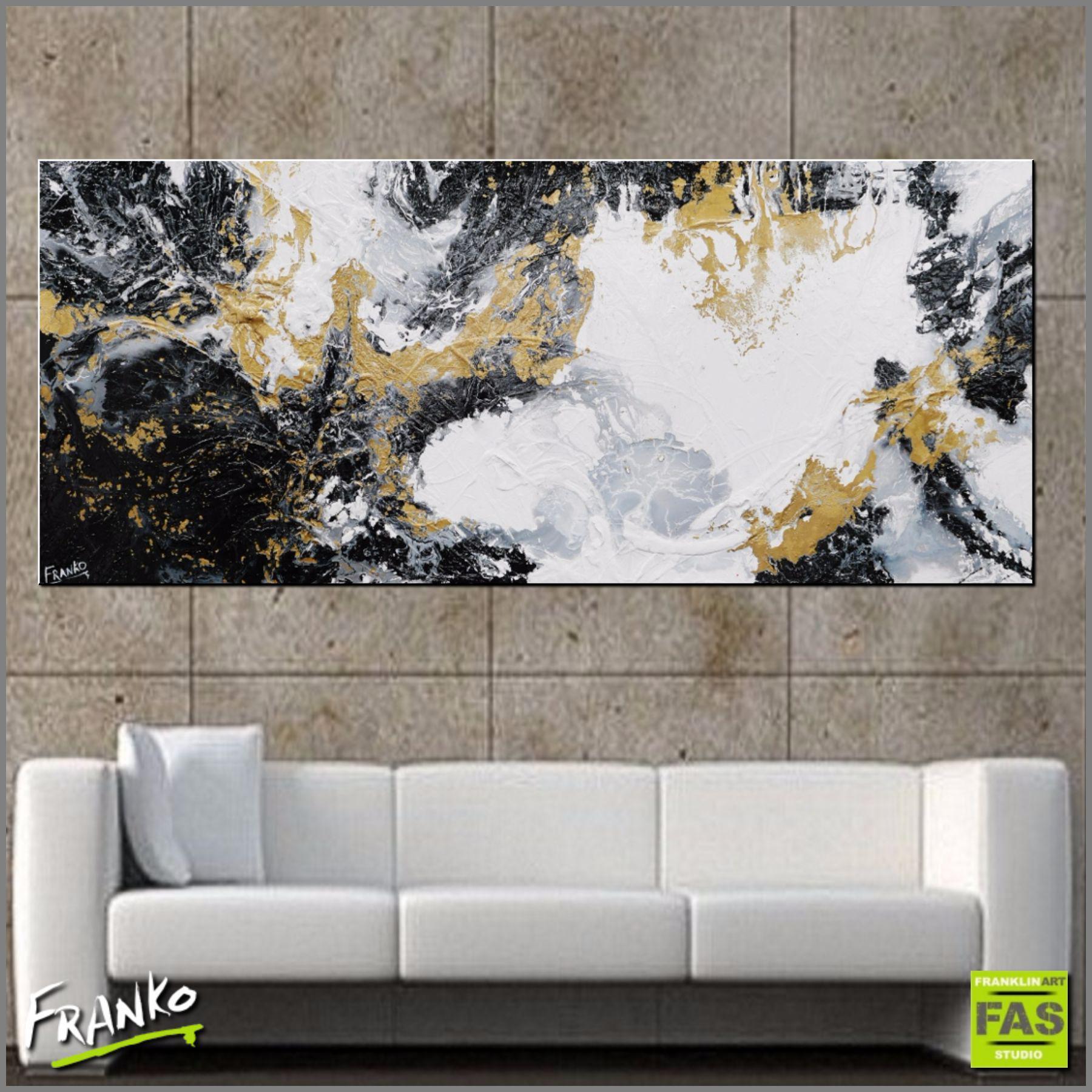 Gold Blitz 240cm x 100cm Black White Gold (SOLD)-abstract-Franko-[huge]-[Australian]-[best Selling]-Franklin Art Studio
