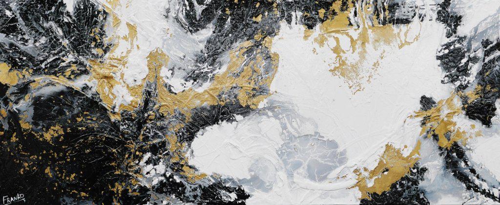 Gold Blitz 240cm x 100cm Black White Gold (SOLD)-abstract-[Franko ]-[Gallery]-[popular]-[Australia]-Franklin Art Studio