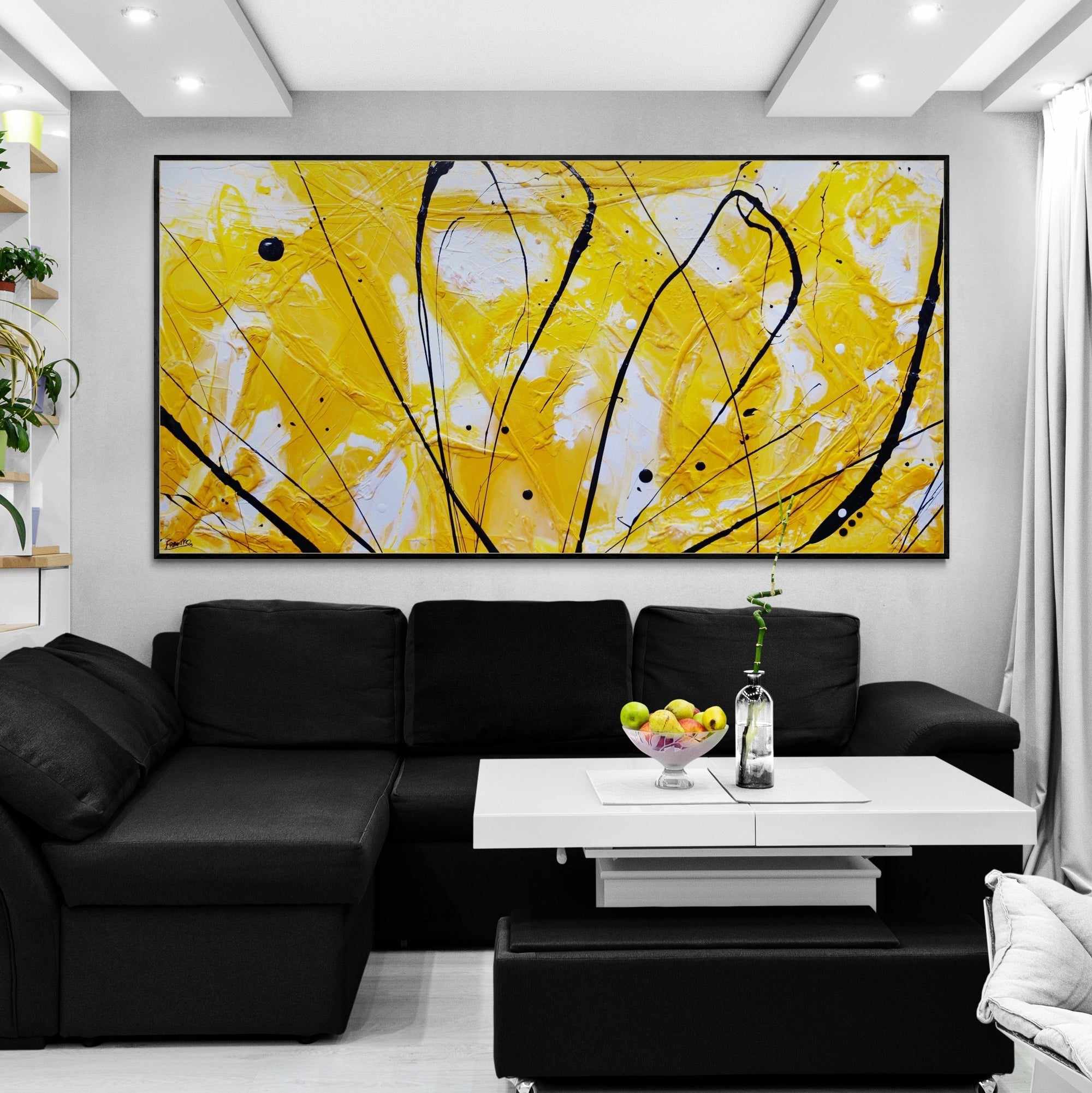 Golden Bandit 240cm x 120cm Yellow White Black Textured Abstract Painting (SOLD)-Abstract-Franko-[franko_art]-[beautiful_Art]-[The_Block]-Franklin Art Studio