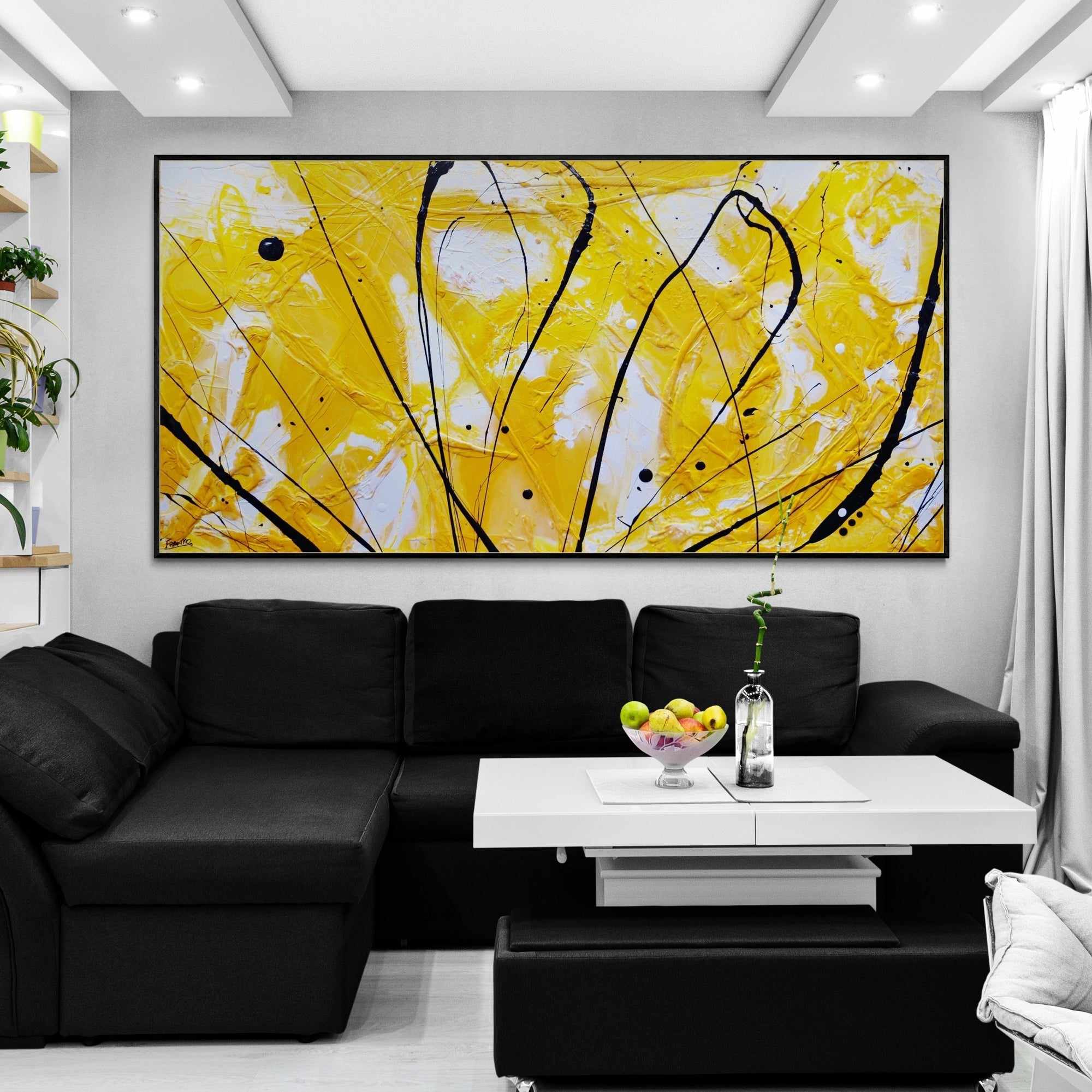 Golden Bandit 240cm x 120cm Yellow White Black Textured Abstract Painting (SOLD)-Abstract-[Franko Artist]-[Cheryl]-[Wendy]-[Gabriela]-Franklin Art Studio