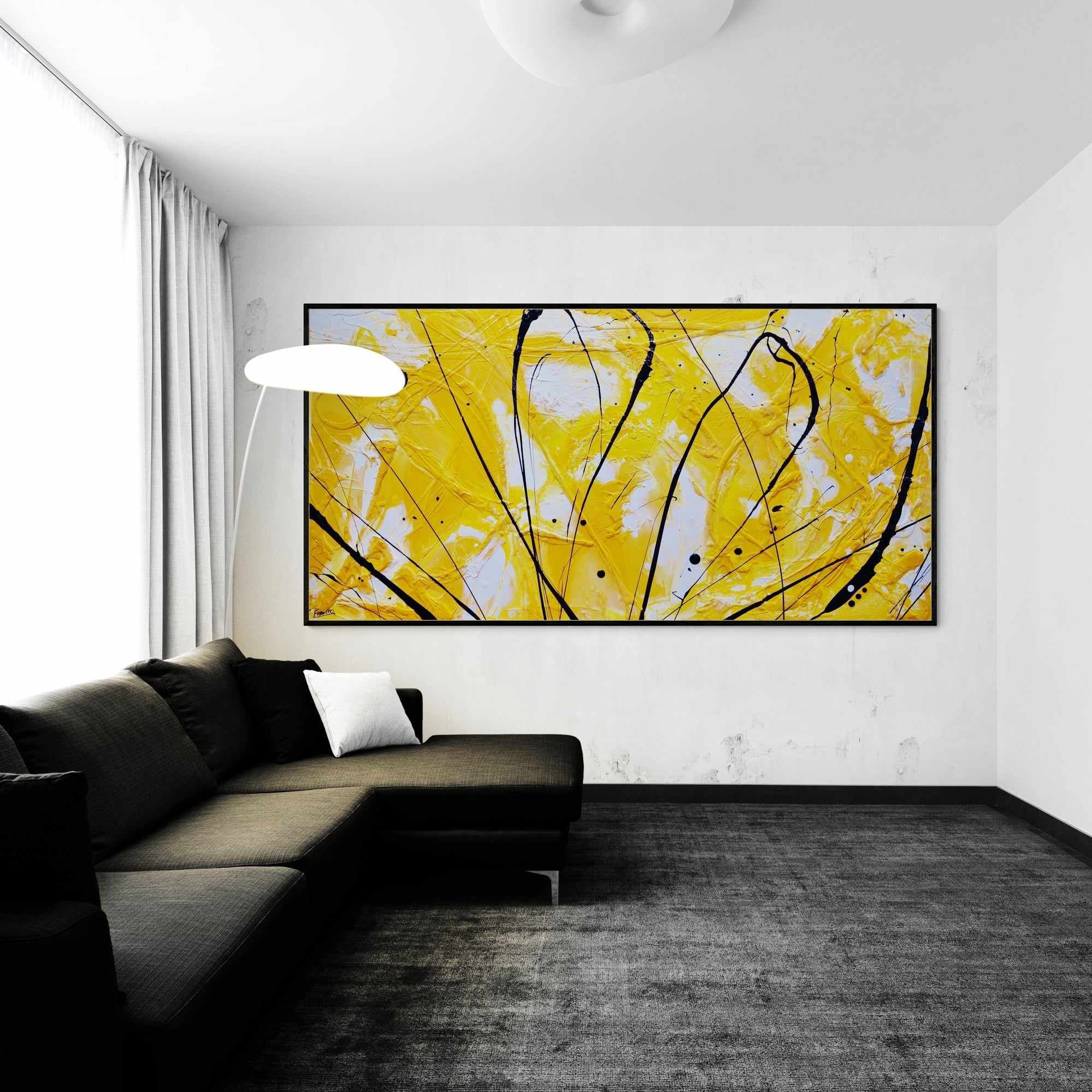 Golden Bandit 240cm x 120cm Yellow White Black Textured Abstract Painting (SOLD)-Abstract-Franko-[huge]-[Australian]-[best Selling]-Franklin Art Studio