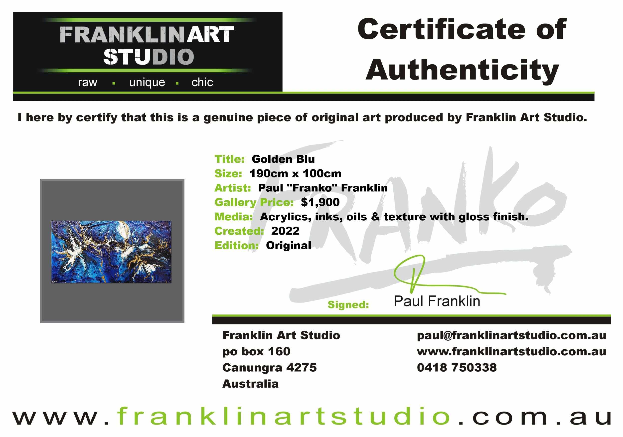 Golden Blu 190cm x 100cm Blue Gold Textured Abstract Painting (SOLD)-Abstract-[Franko Artist]-[Gold Coast]-[Brisbane]-[Huge]-Franklin Art Studio