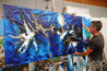 Golden Blu 190cm x 100cm Blue Gold Textured Abstract Painting (SOLD)-Abstract-[Franko Artist]-[Cheryl]-[Wendy]-[Gabriela]-Franklin Art Studio