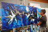 Golden Blu 190cm x 100cm Blue Gold Textured Abstract Painting (SOLD)-Abstract-Franko-[franko_art]-[beautiful_Art]-[The_Block]-Franklin Art Studio
