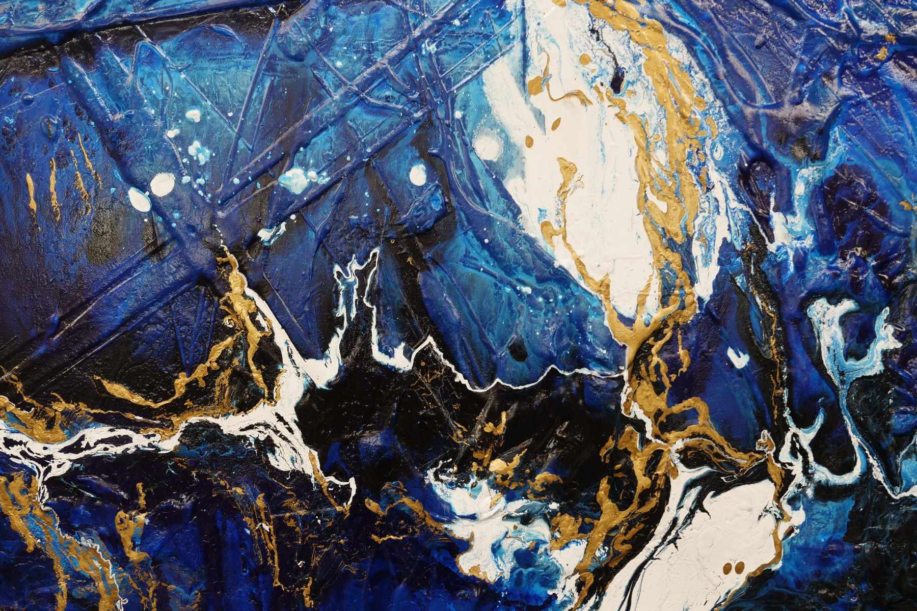 Golden Blu 190cm x 100cm Blue Gold Textured Abstract Painting (SOLD)-Abstract-[Franko]-[Artist]-[Australia]-[Painting]-Franklin Art Studio